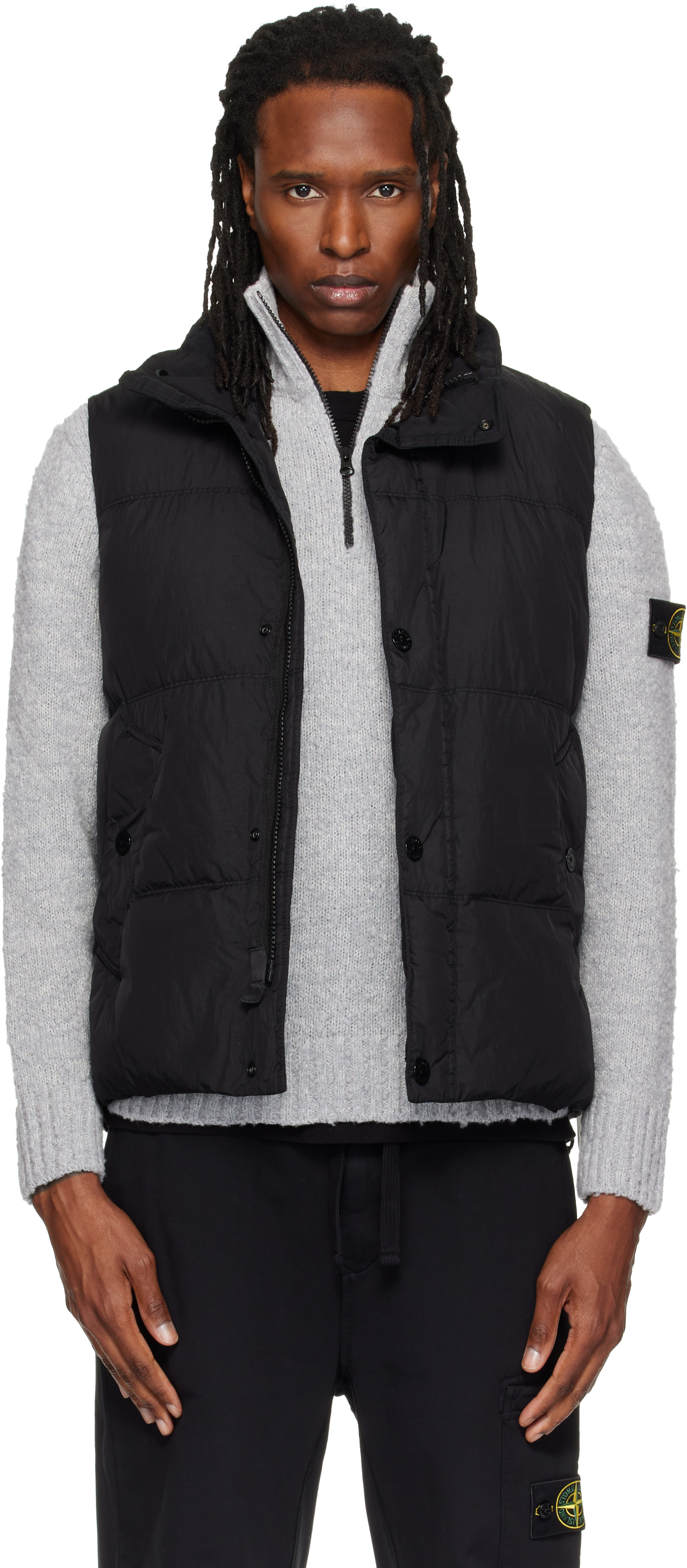 Stone Island: Black G100010 Crinkled Reps NY Down Vest | SSENSE Japan