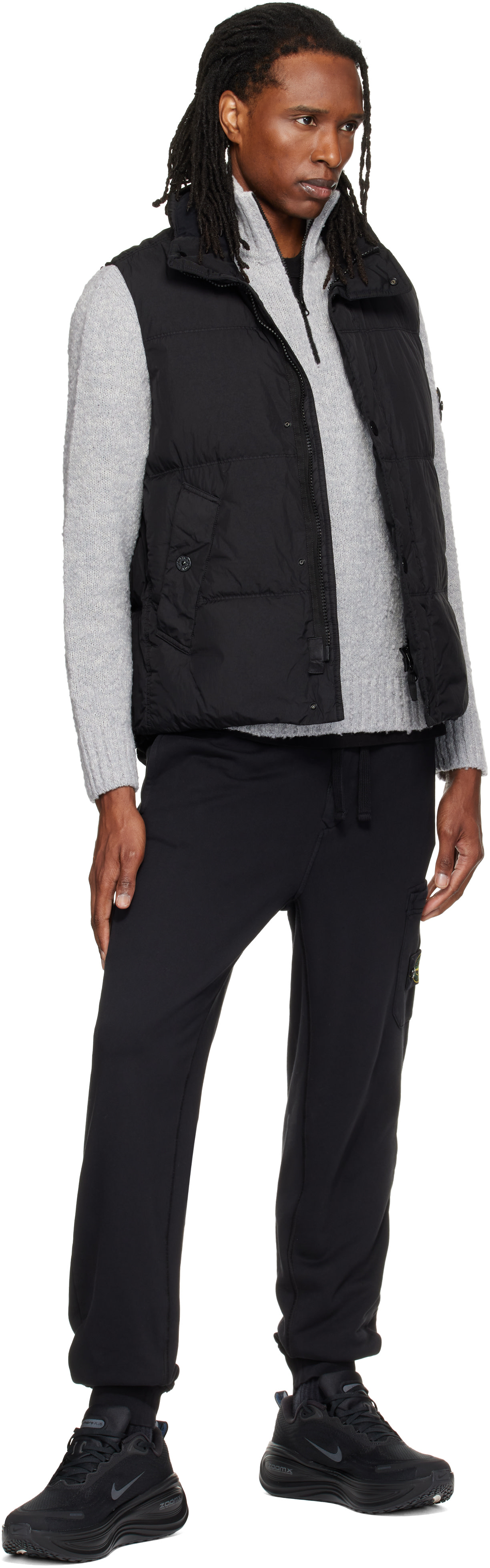 Stone Island: Black G100010 Crinkled Reps NY Down Vest | SSENSE Japan