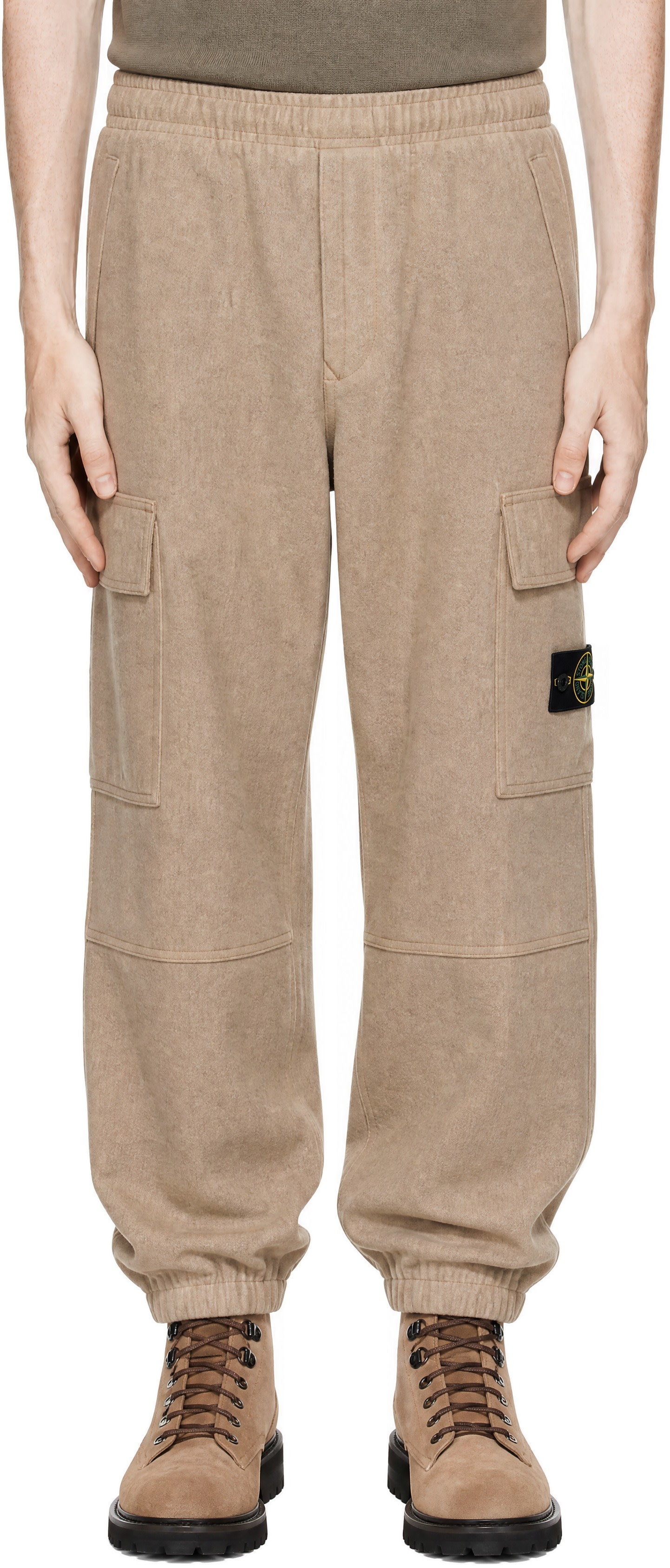 Stone Island - 브라운 울 나일론 패널 TC 카고 팬츠