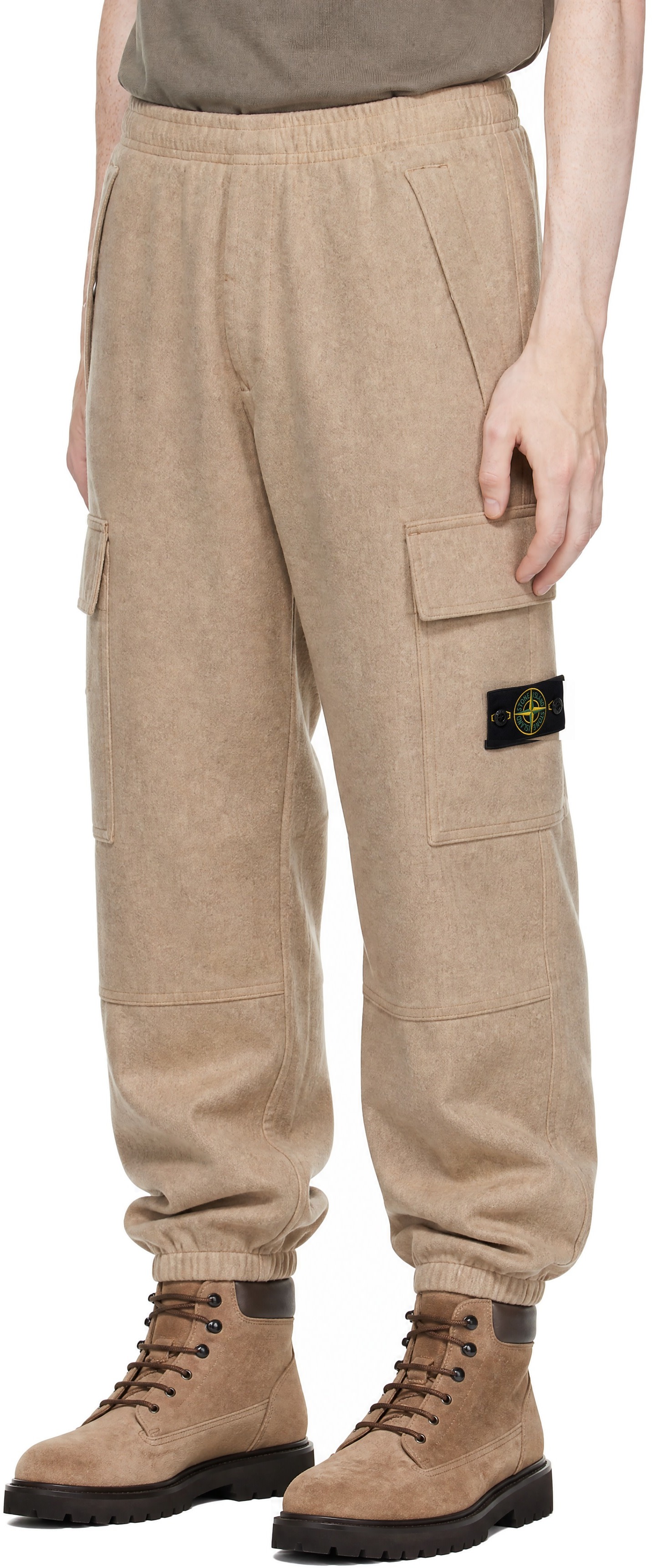 Stone Island - 브라운 울 나일론 패널 TC 카고 팬츠