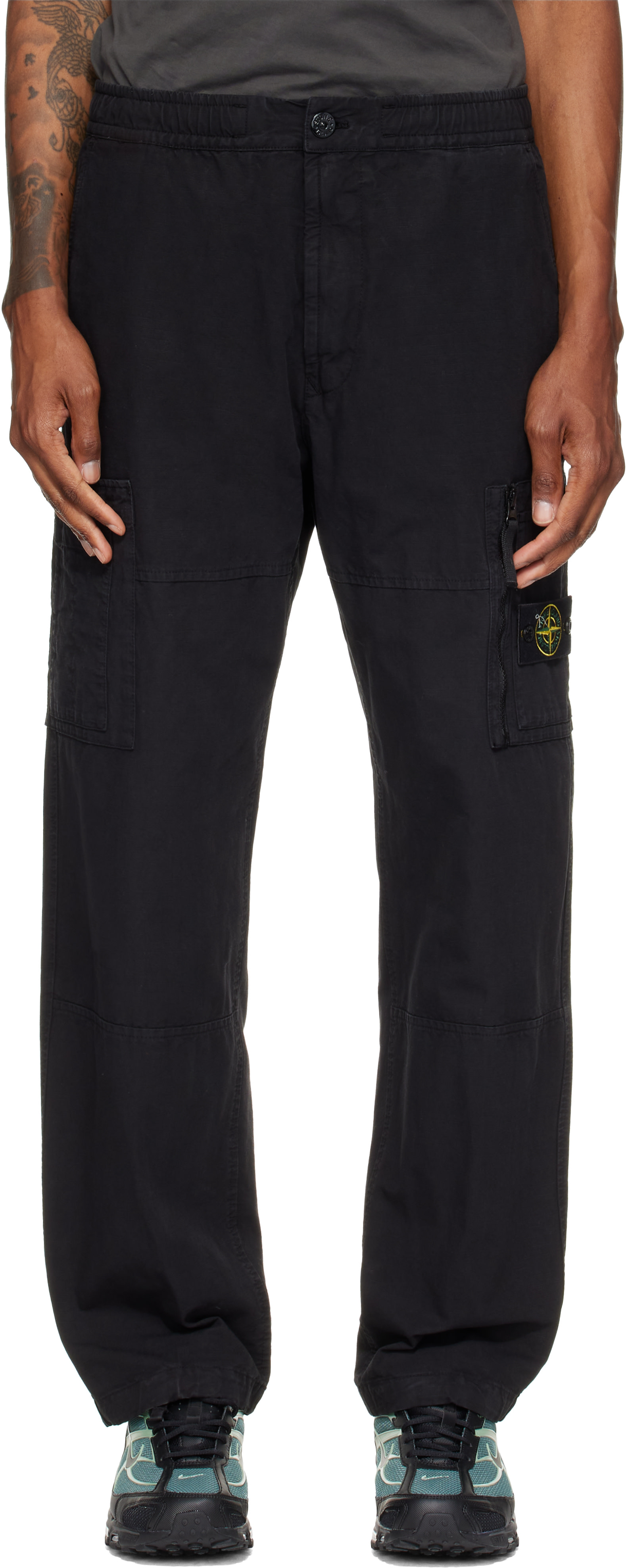 Stone Island: ブラック 3100015 コットンリップストップ カーゴパンツ