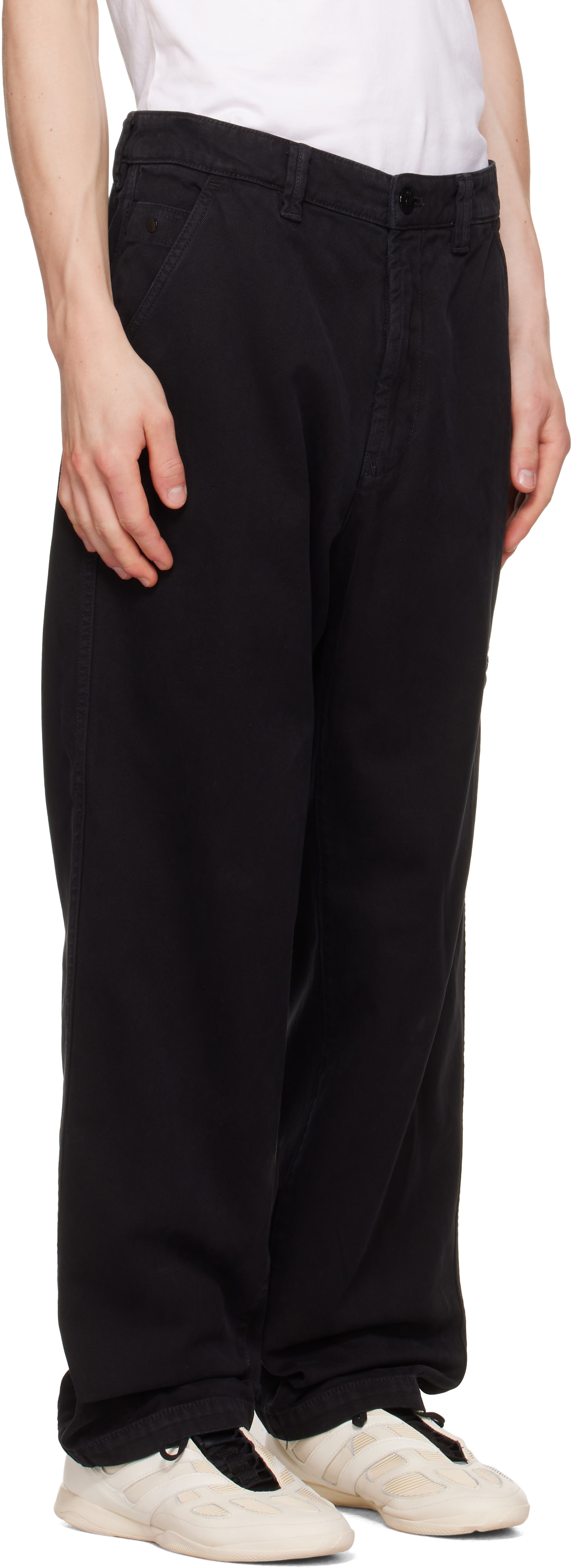 Stone Island: ブラック 3100014 Organic Panama Cotton 'Old' Effect