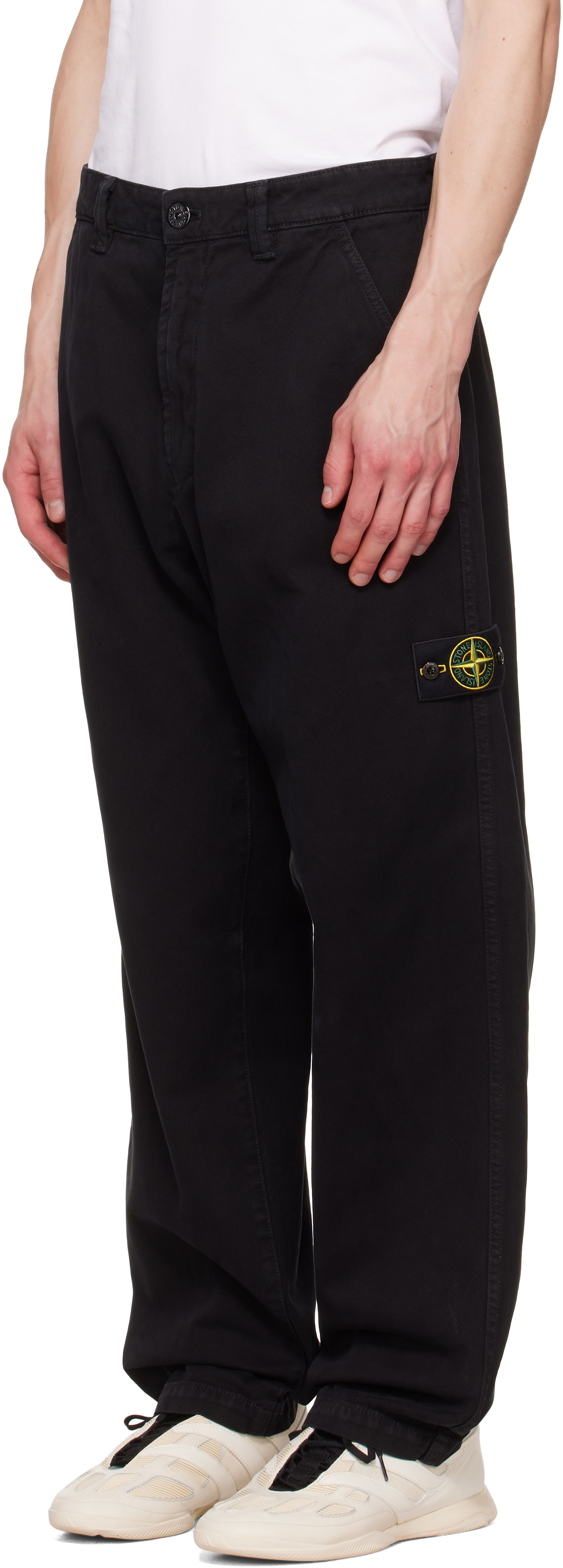 パンツ STONE  / ORGANIC PANAMA COTTON Stone Island: ブラック 3100014 Organic Panama Cotton 'Old' Effect