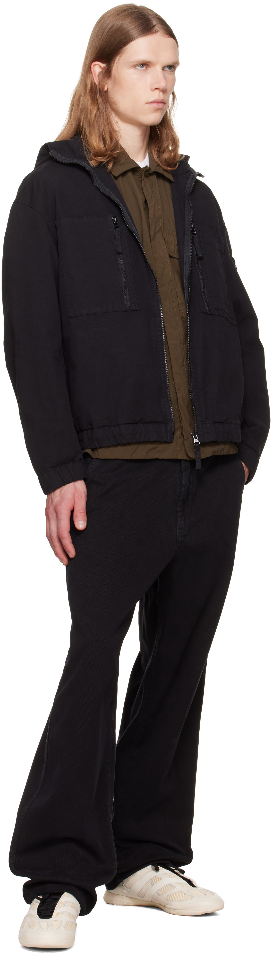 Stone Island: ブラック 3100014 Organic Panama Cotton 'Old' Effect