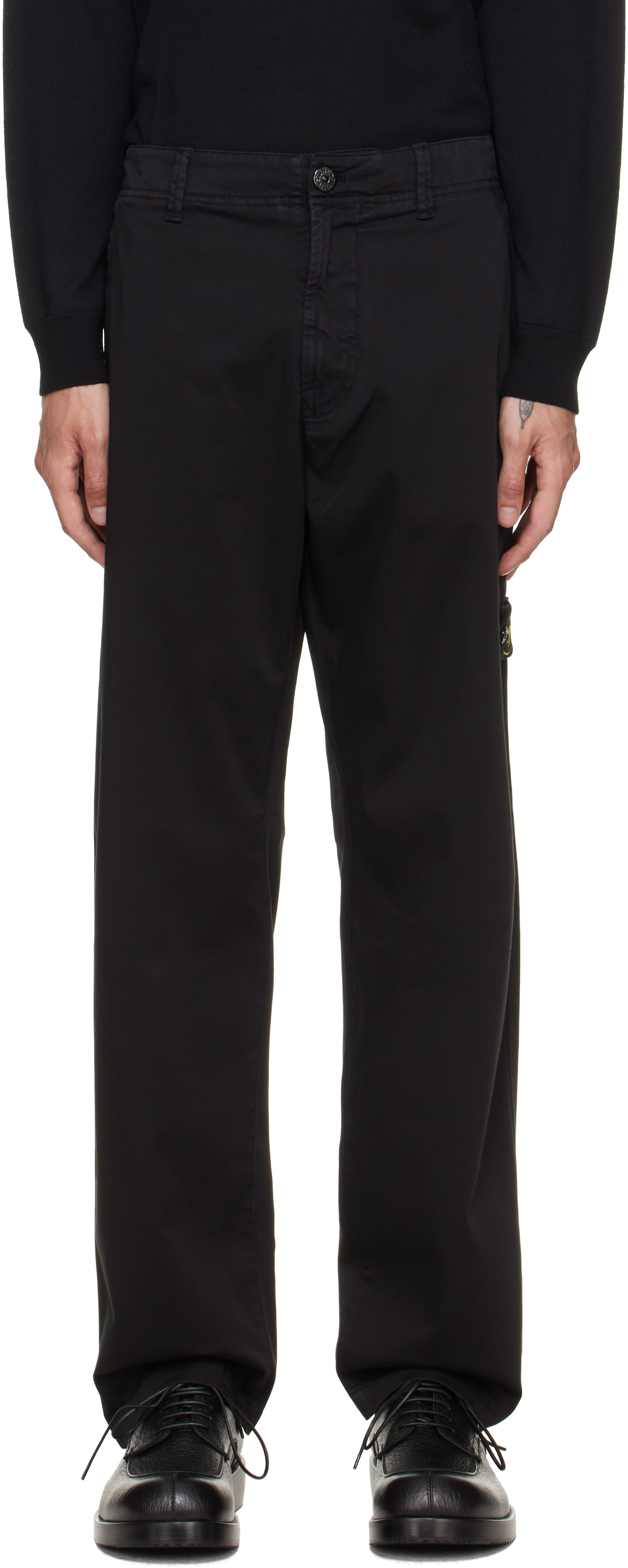 90s STONE  コットントラウザー Stone Island: ブラック 3100012 Stretch Organic Cotton Satin