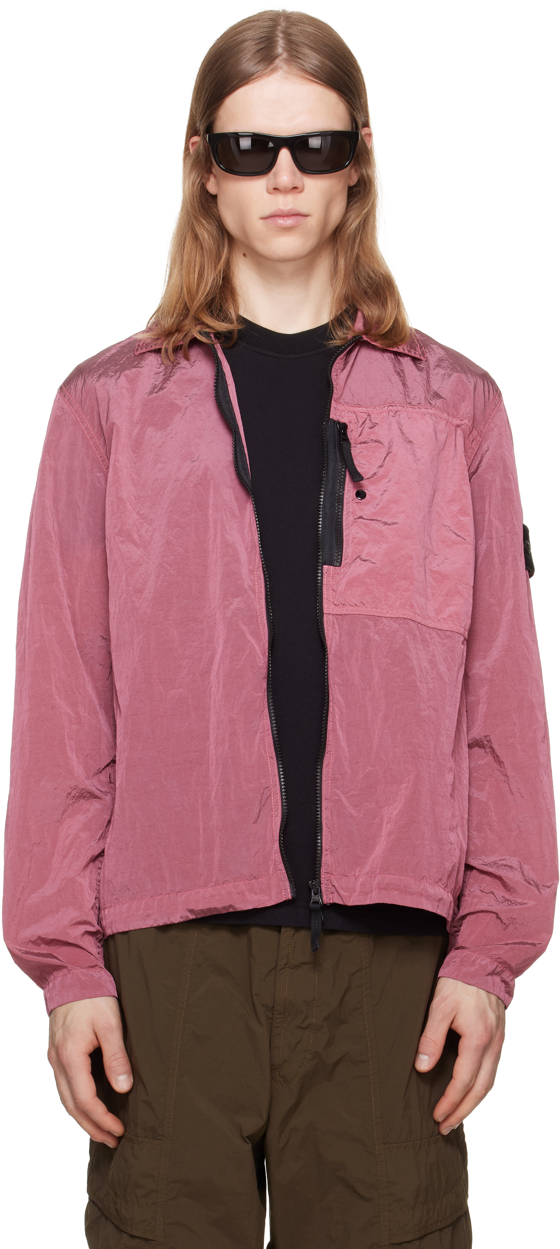 Stone Island: ピンク 1200041 Nylon Metal オーバーシャツ | SSENSE 日本