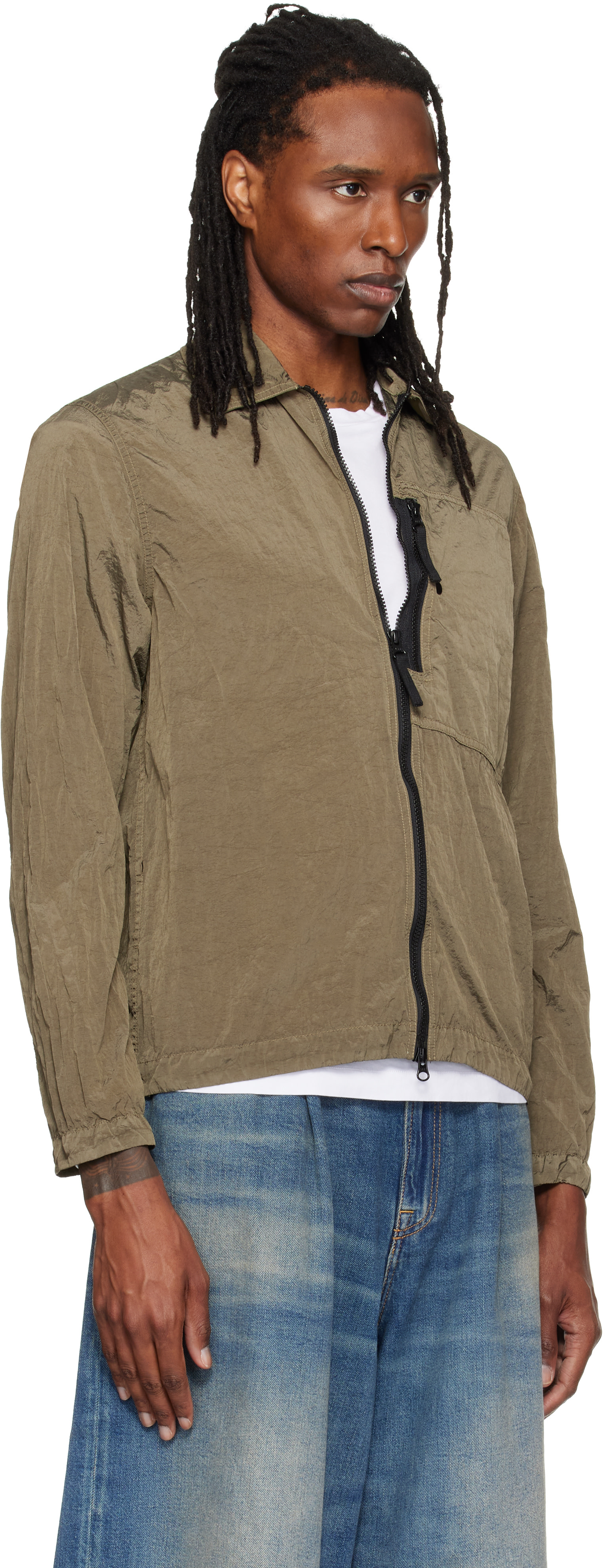 Stone Island: カーキ 1200041 Nylon Metal オーバーシャツ | SSENSE 日本