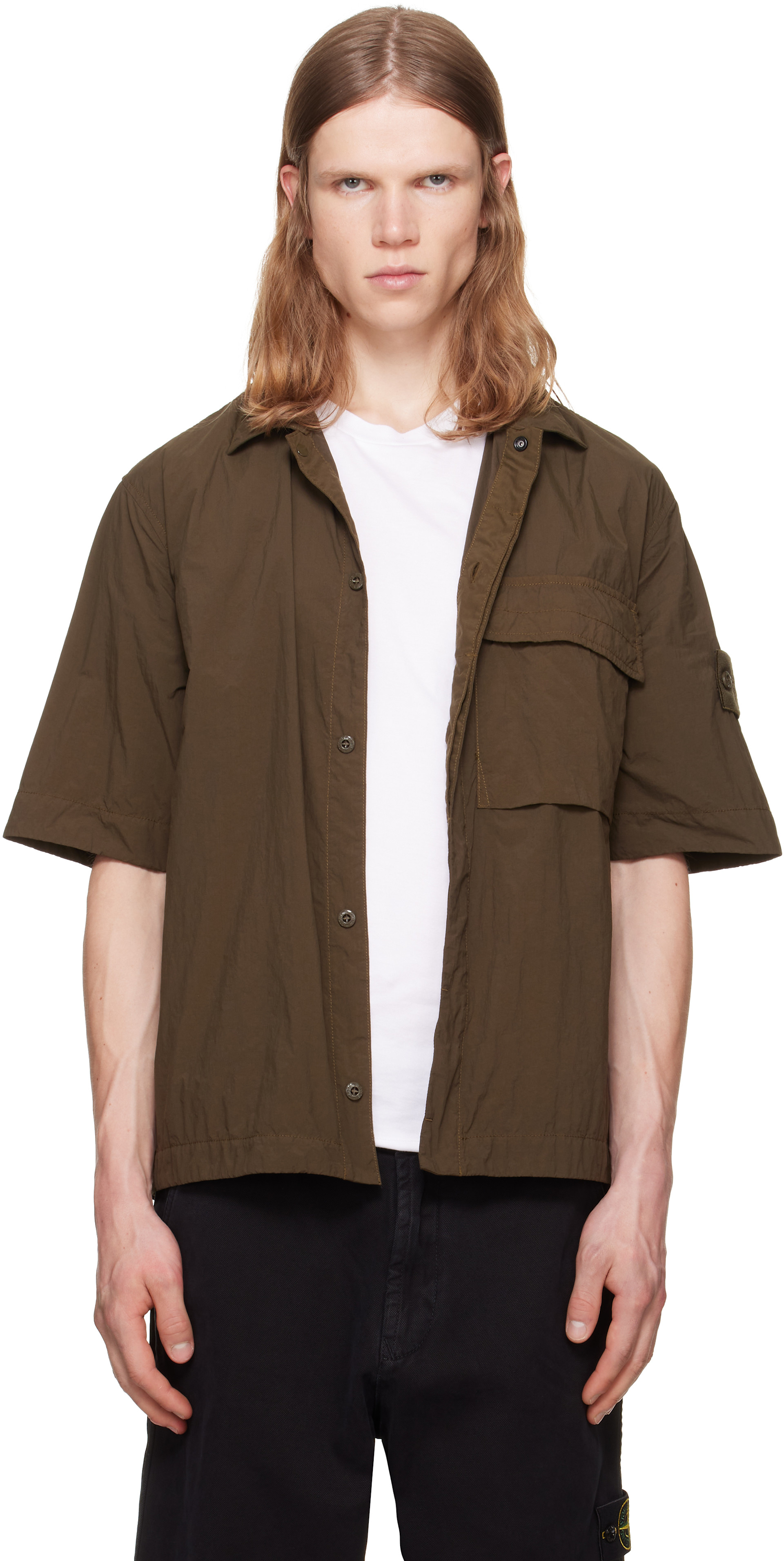 Stone Island: カーキ 1200019 Nylon Smerigliato S.I. Ghost シャツ