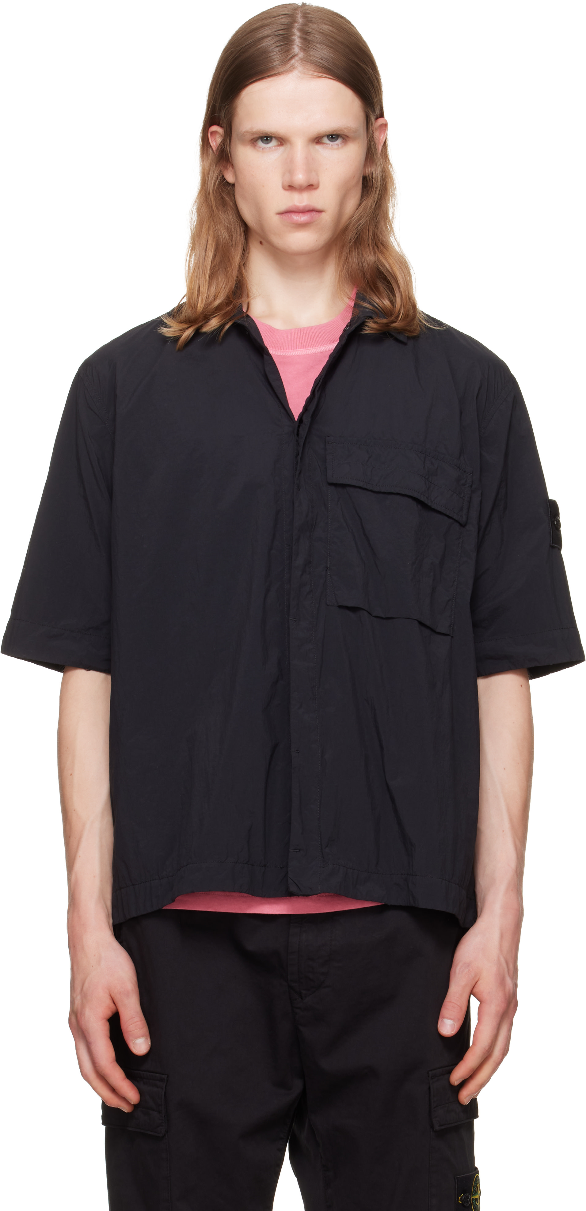 Stone Island: Black 1200019 Nylon Smerigliato S.I. Ghost Shirt