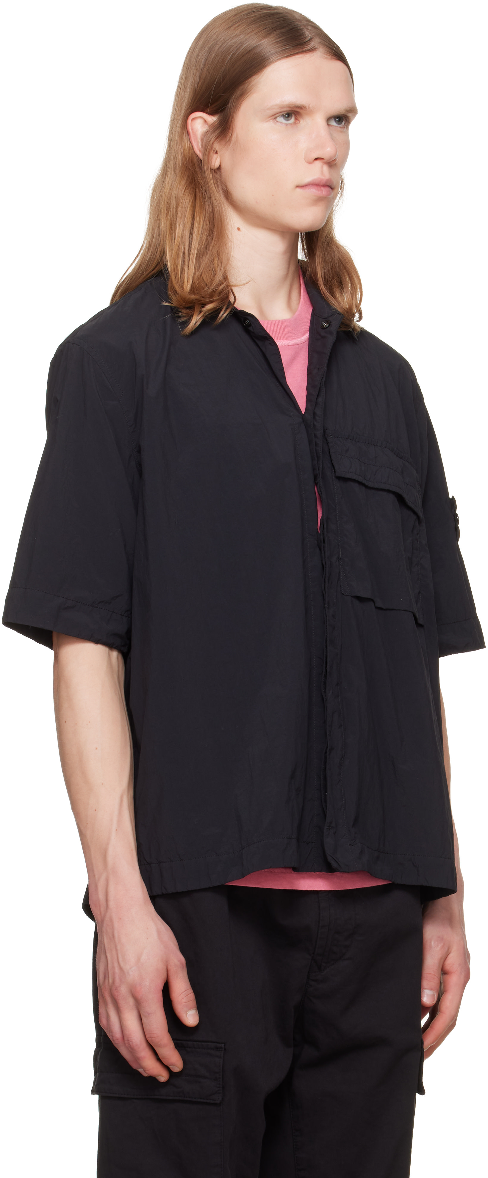 Stone Island: Black 1200019 Nylon Smerigliato S.I. Ghost Shirt