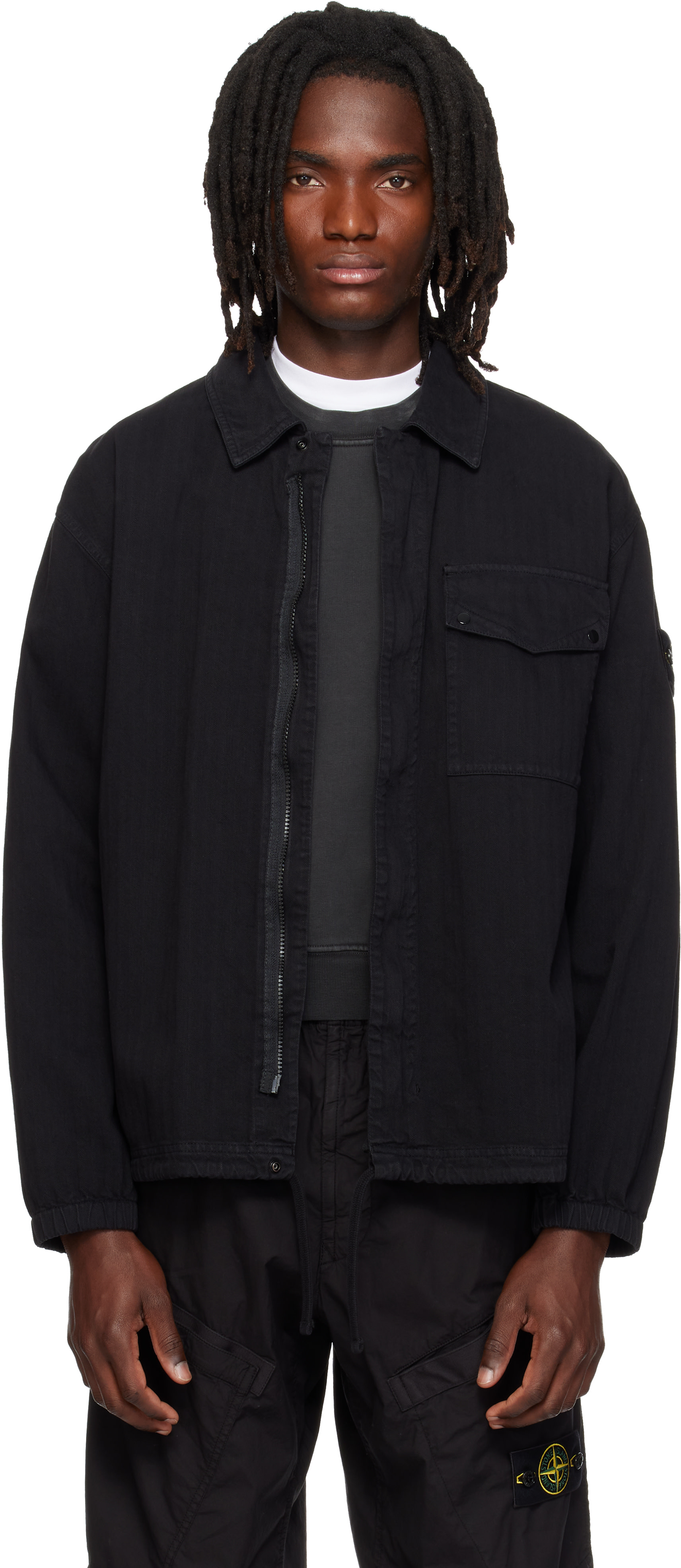 STONE  ストーンアイランド　オーバーシャツ　ブラック　XL Stone Island: ブラック 1200014 Organic Panama 'Old' オーバーシャツ