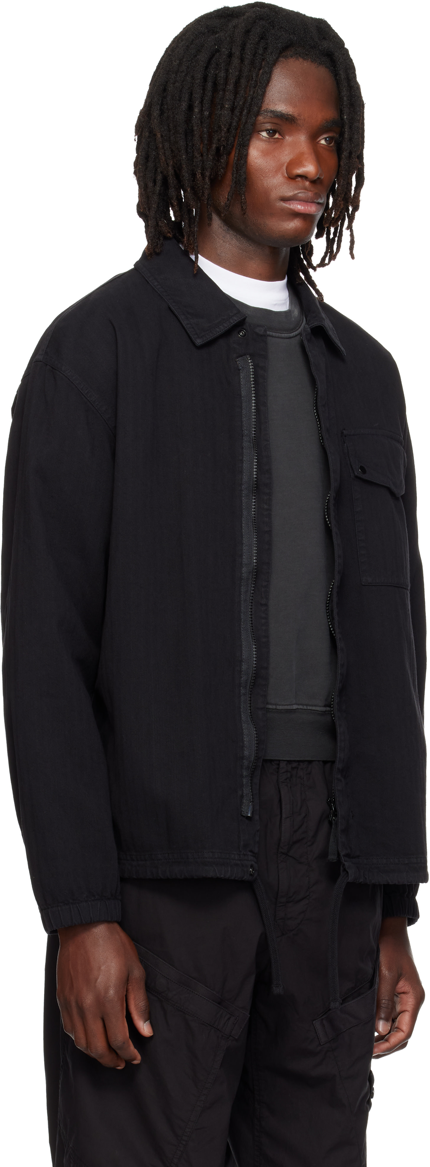 STONE  コットン オーバーシャツ ブラック　最高デザイン Stone Island: ブラック 1200014 Organic Panama 'Old' オーバーシャツ