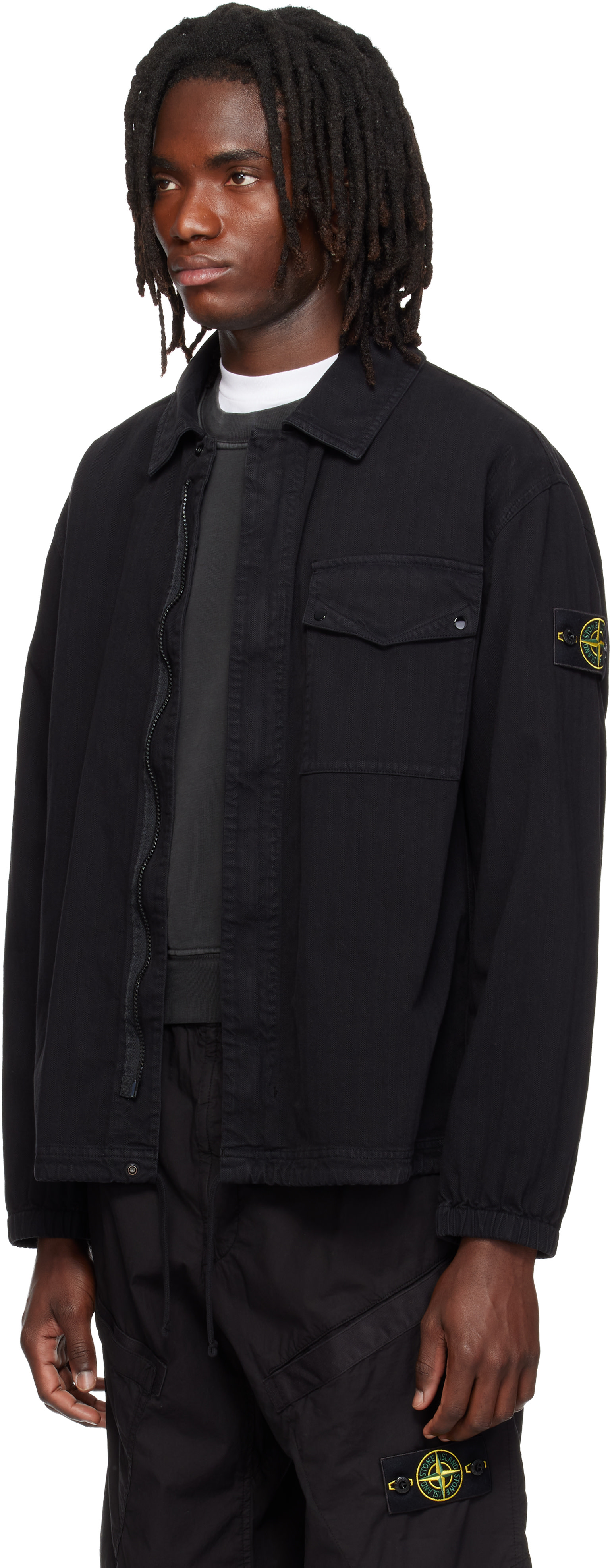 Stone Island: ブラック 1200014 Organic Panama 'Old' オーバーシャツ