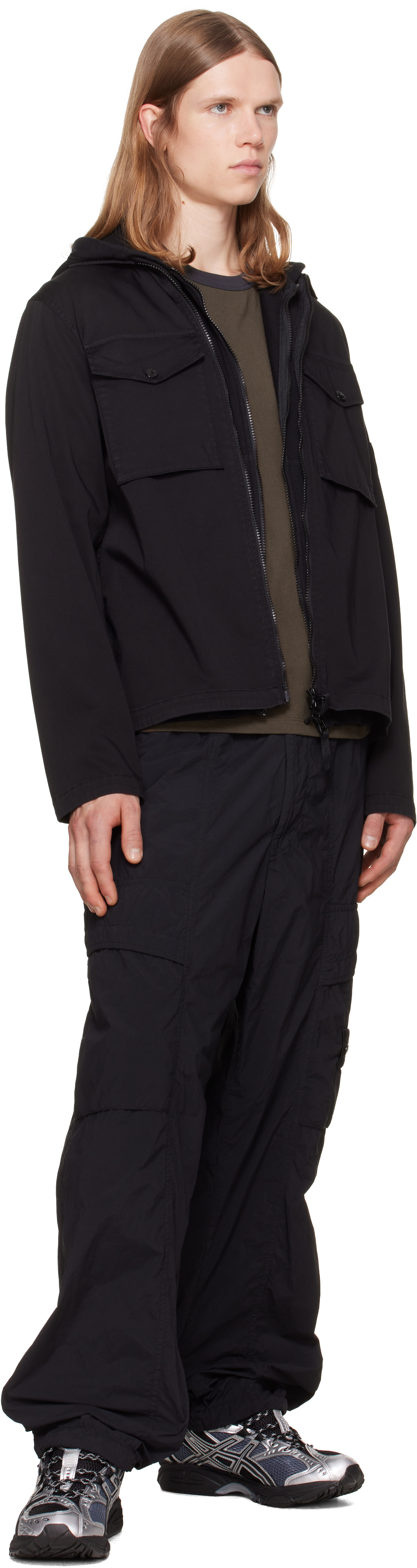 Stone Island: ブラック 1200010 Cotton Organic Satin オーバーシャツ