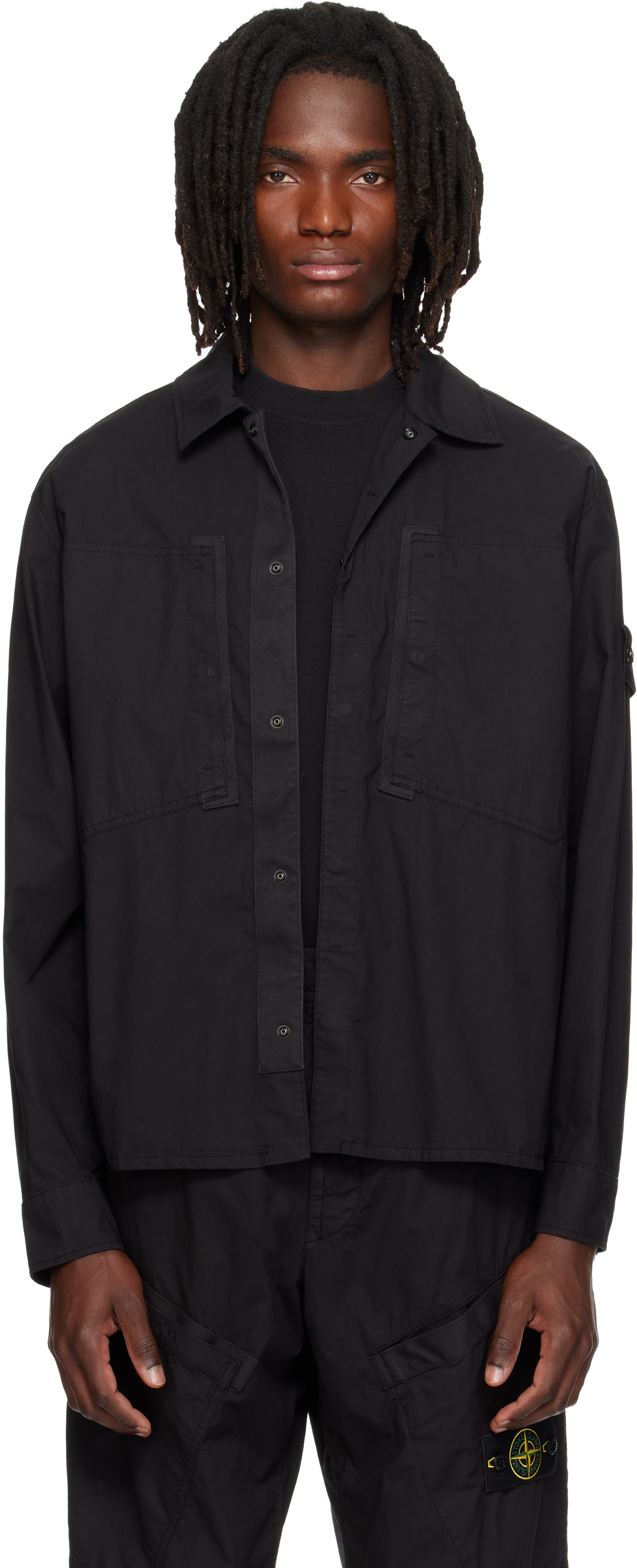 Stone Island: Black 1200005 Stretch Cotton Tela