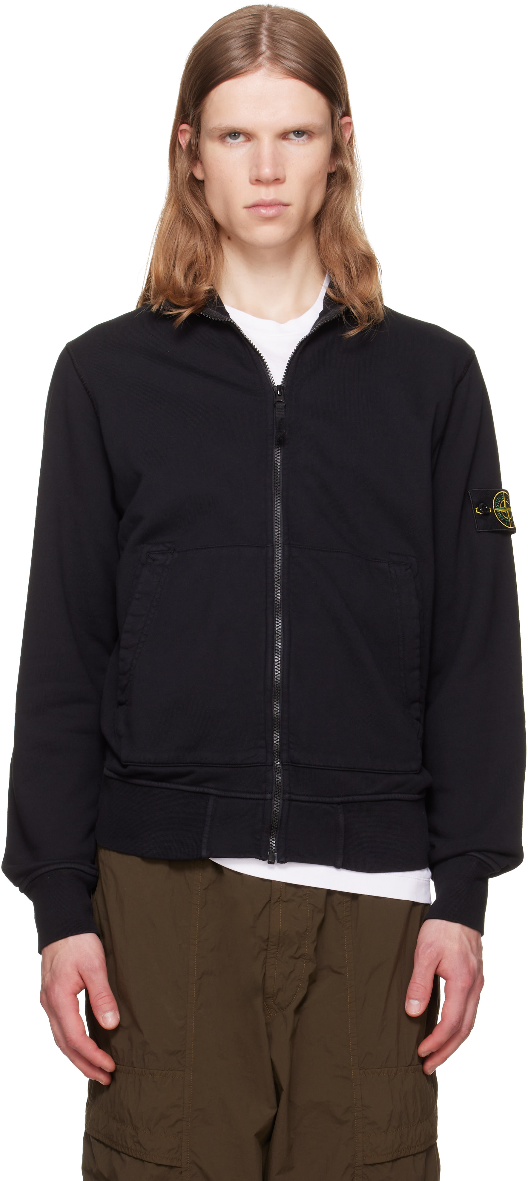 Stone Island - Pull molletonné 610063 noir en coton bio