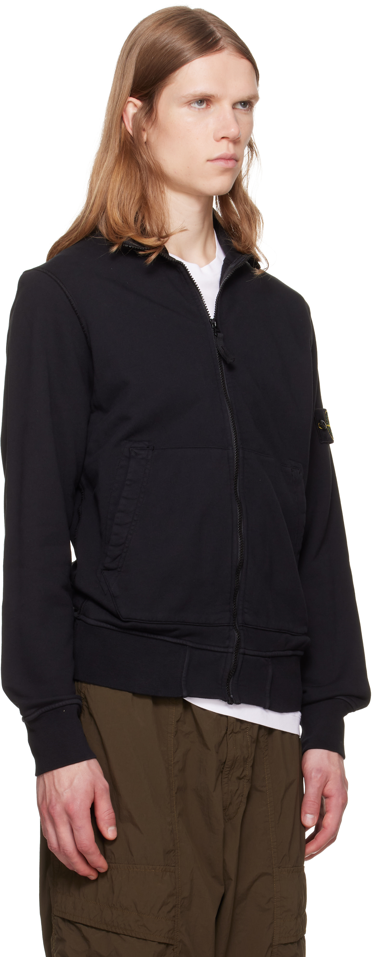 Stone Island - Pull molletonné 610063 noir en coton bio