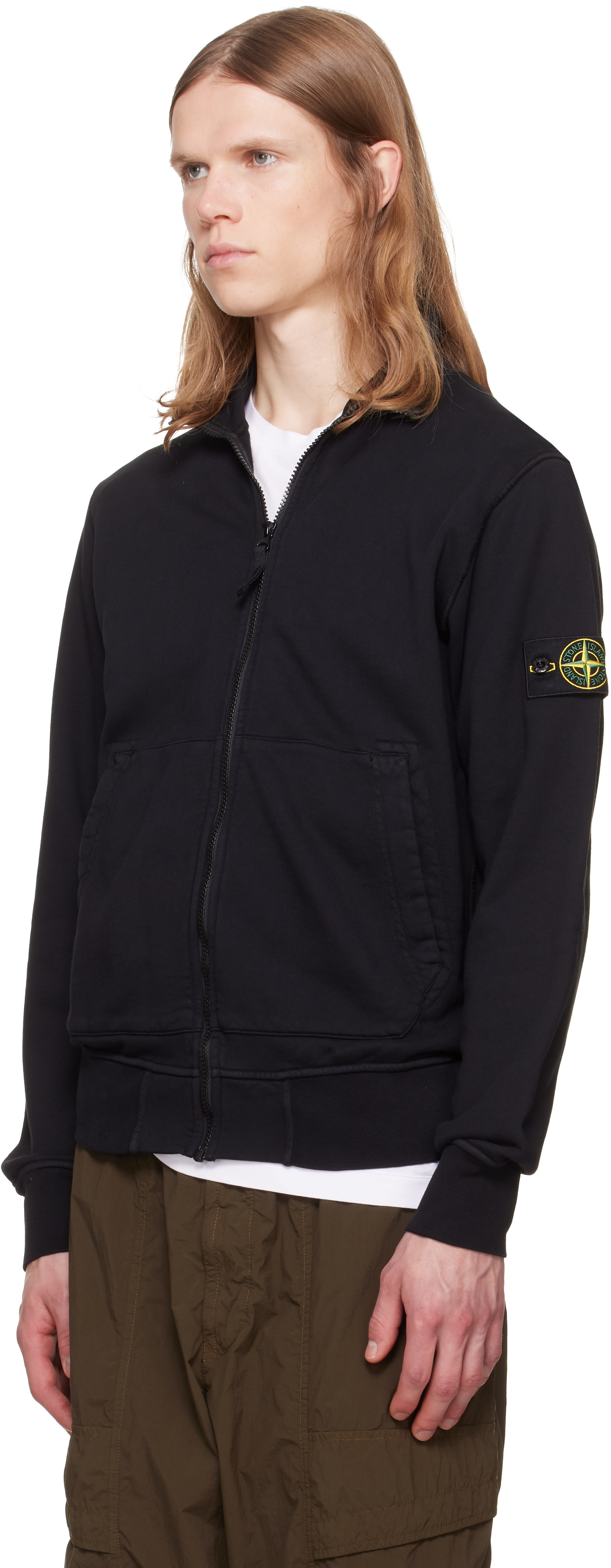 Stone Island - Pull molletonné 610063 noir en coton bio