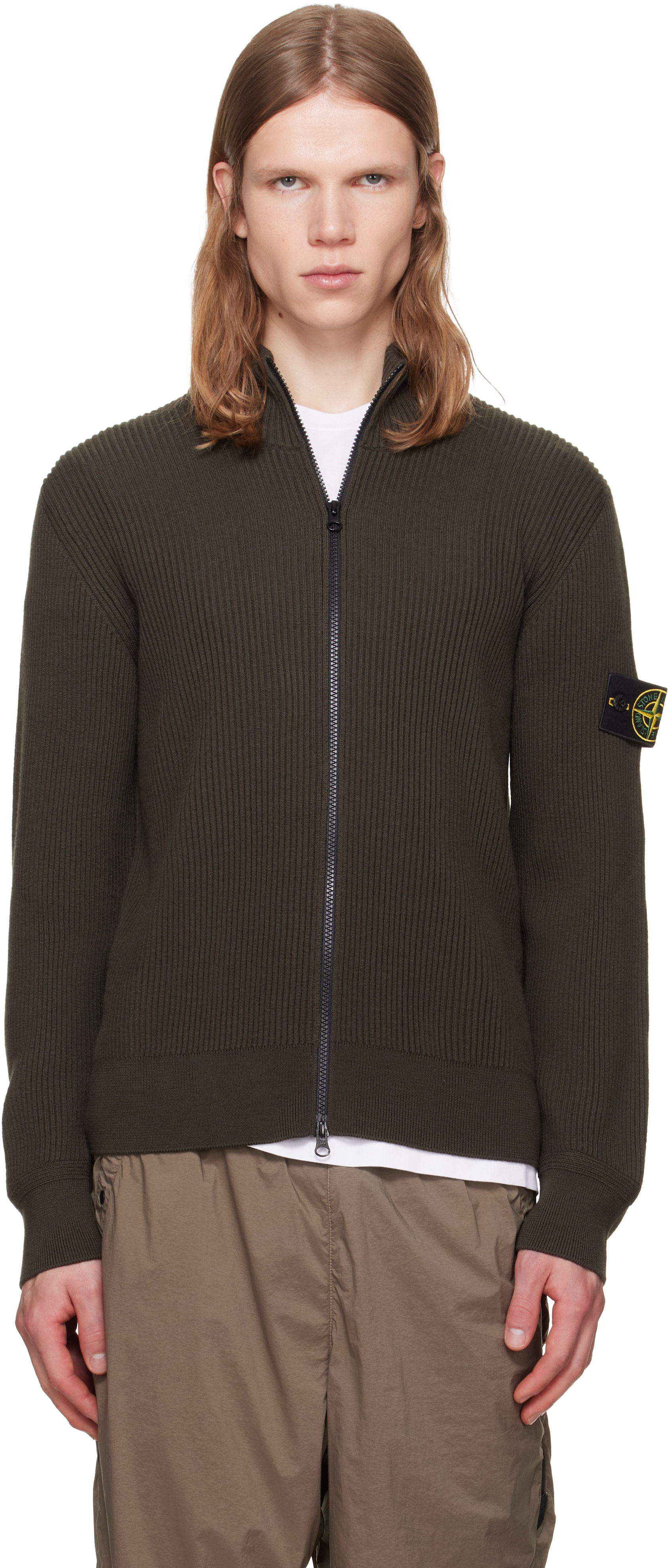 Stone Island: Brown 5100017 Ribbed RWS Wool Sweatshirt | SSENSE