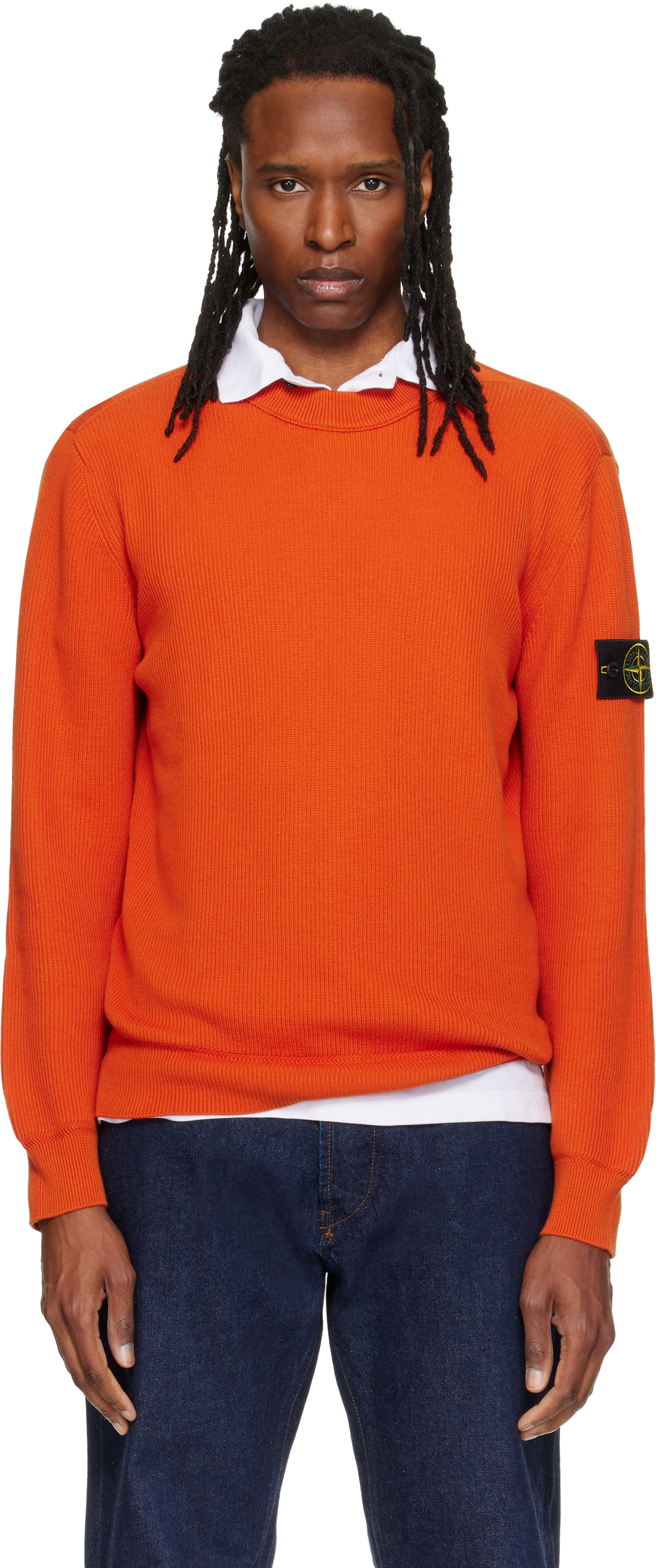 Stone Island: Orange 5100154 Ribbed Soft Organic Cotton Sweater