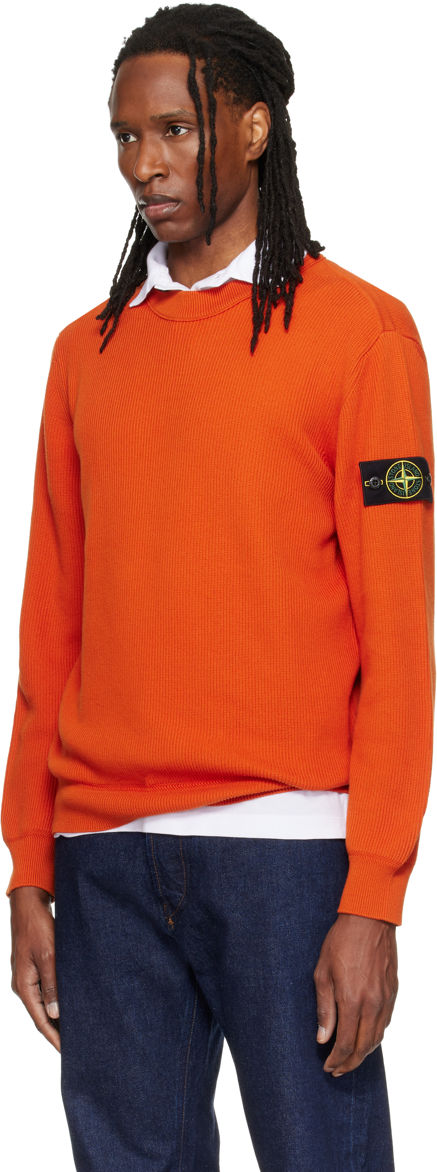 Stone Island: Orange 5100154 Ribbed Soft Organic Cotton Sweater