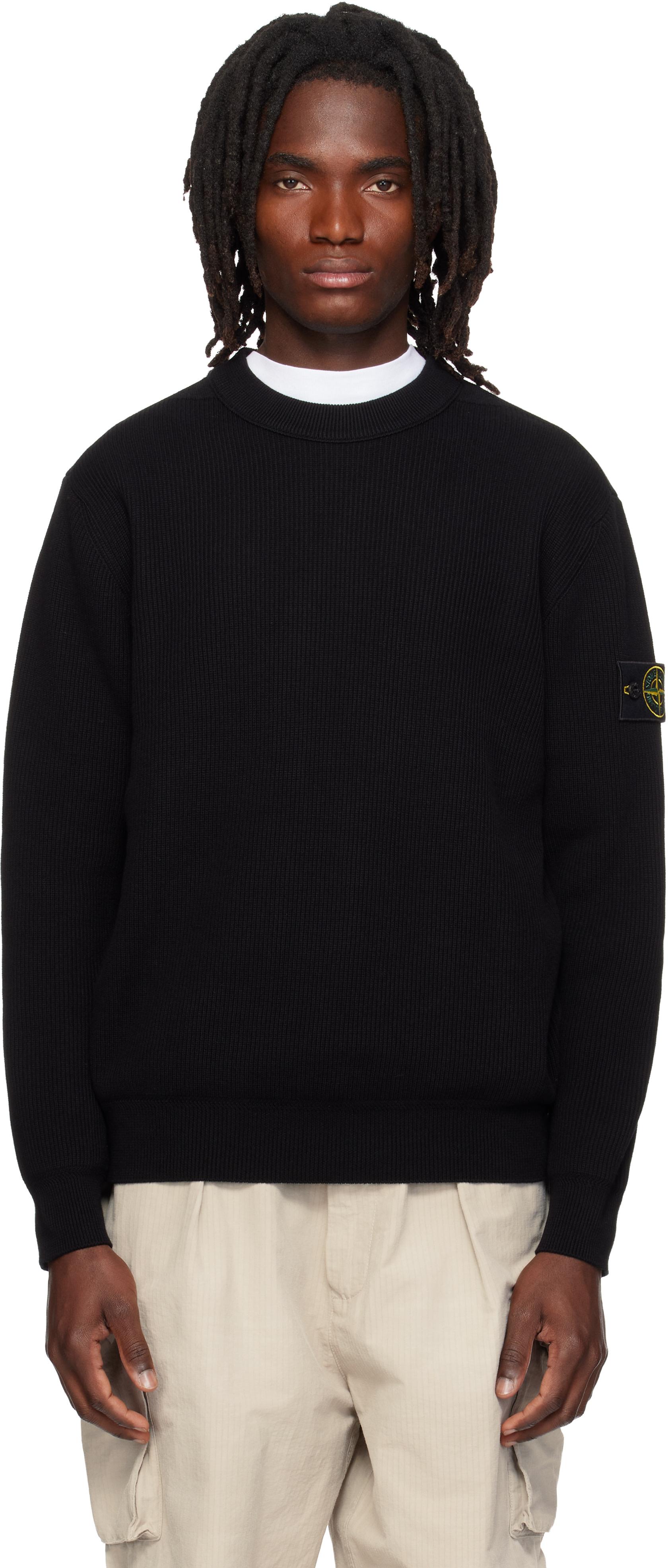 STONE  ブラック ニットサイズM Stone Island: ブラック 5100154 Ribbed Soft Organic Cotton セーター