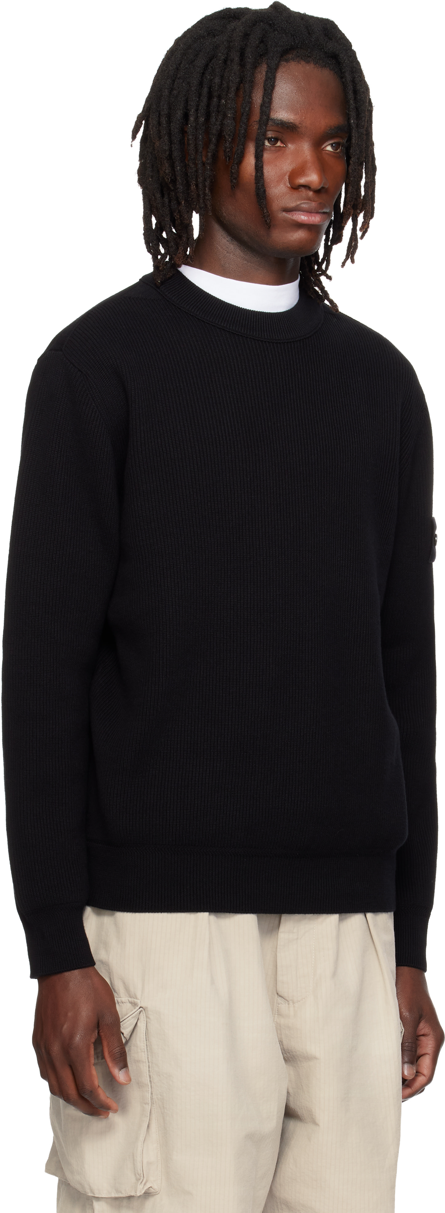 Stone Island: ブラック 5100154 Ribbed Soft Organic Cotton セーター