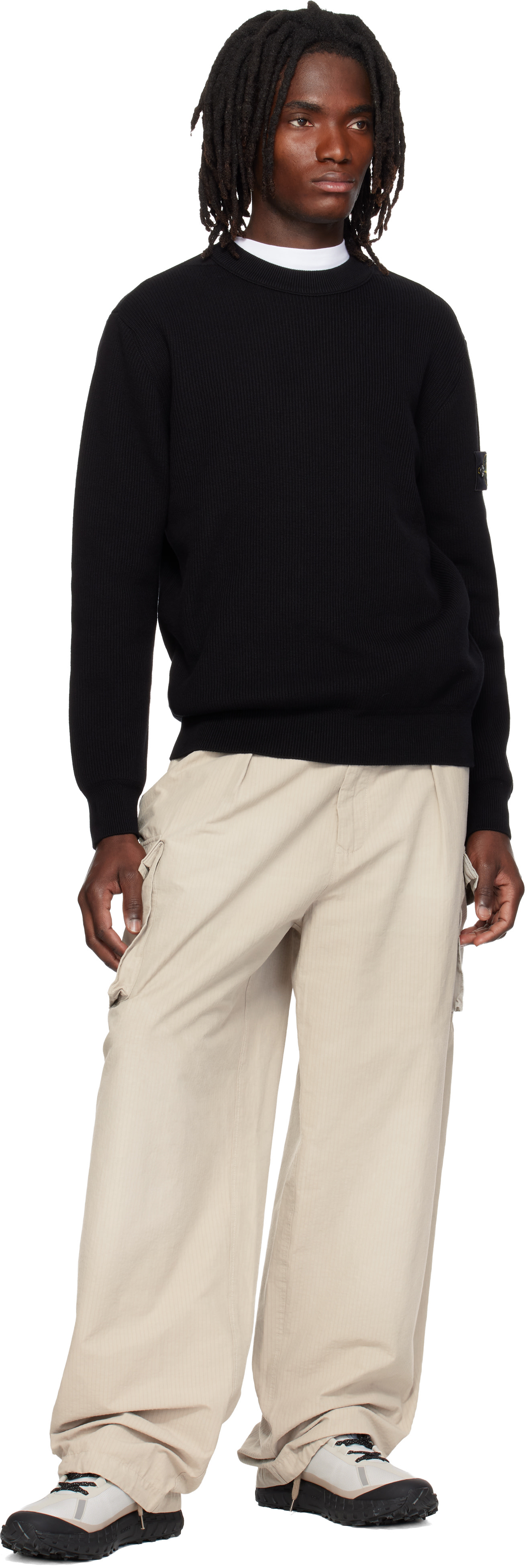 Stone Island: ブラック 5100154 Ribbed Soft Organic Cotton セーター
