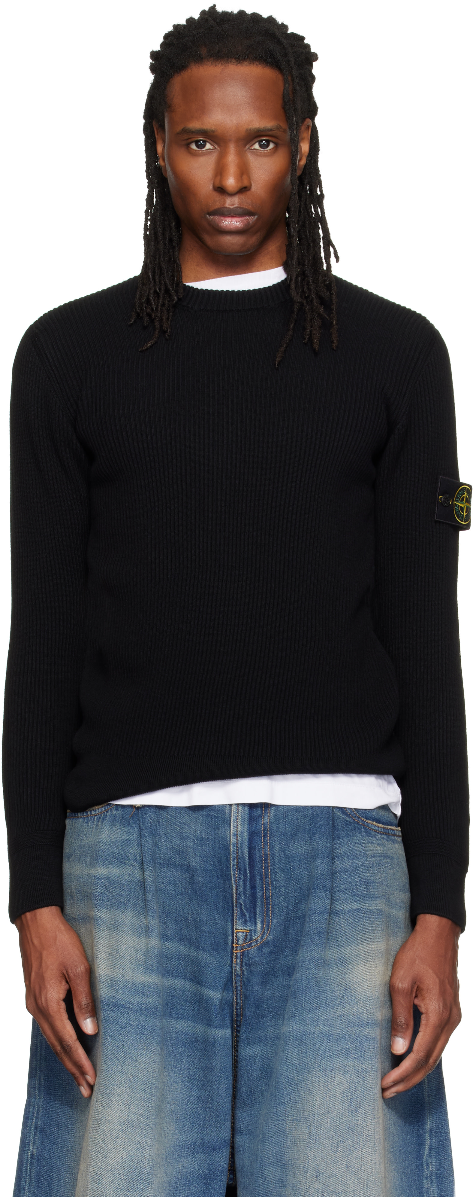 Stone Island: Black 5100053 Full Rib RWS Wool Sweater | SSENSE