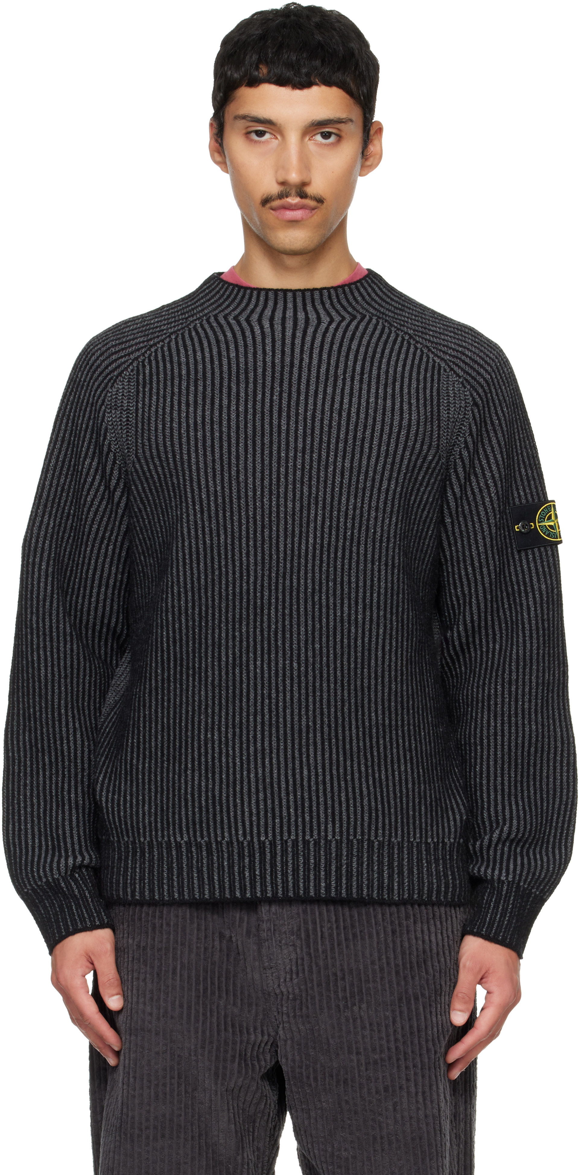 Stone Island: ブラック 5100043 Two-Tone Vanisé カシミヤ セーター