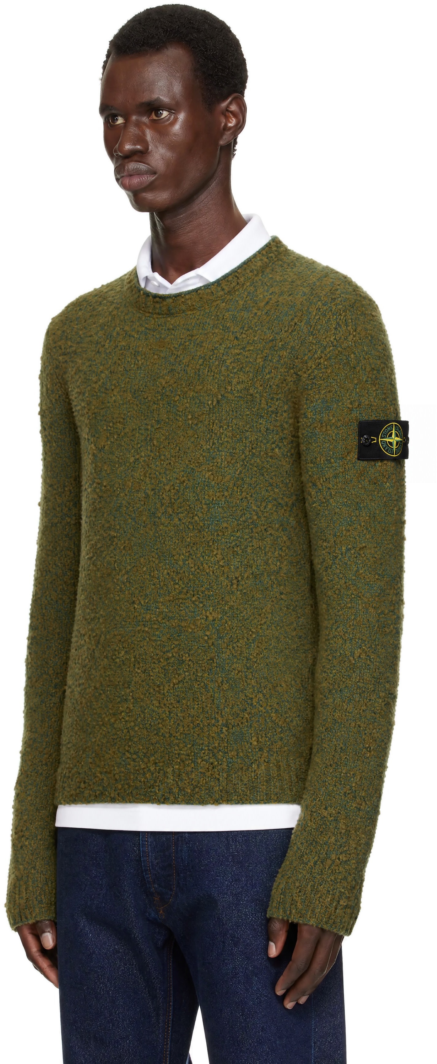 Stone Island: Green 5100031 Speckled Wool Nylon Sweater | SSENSE