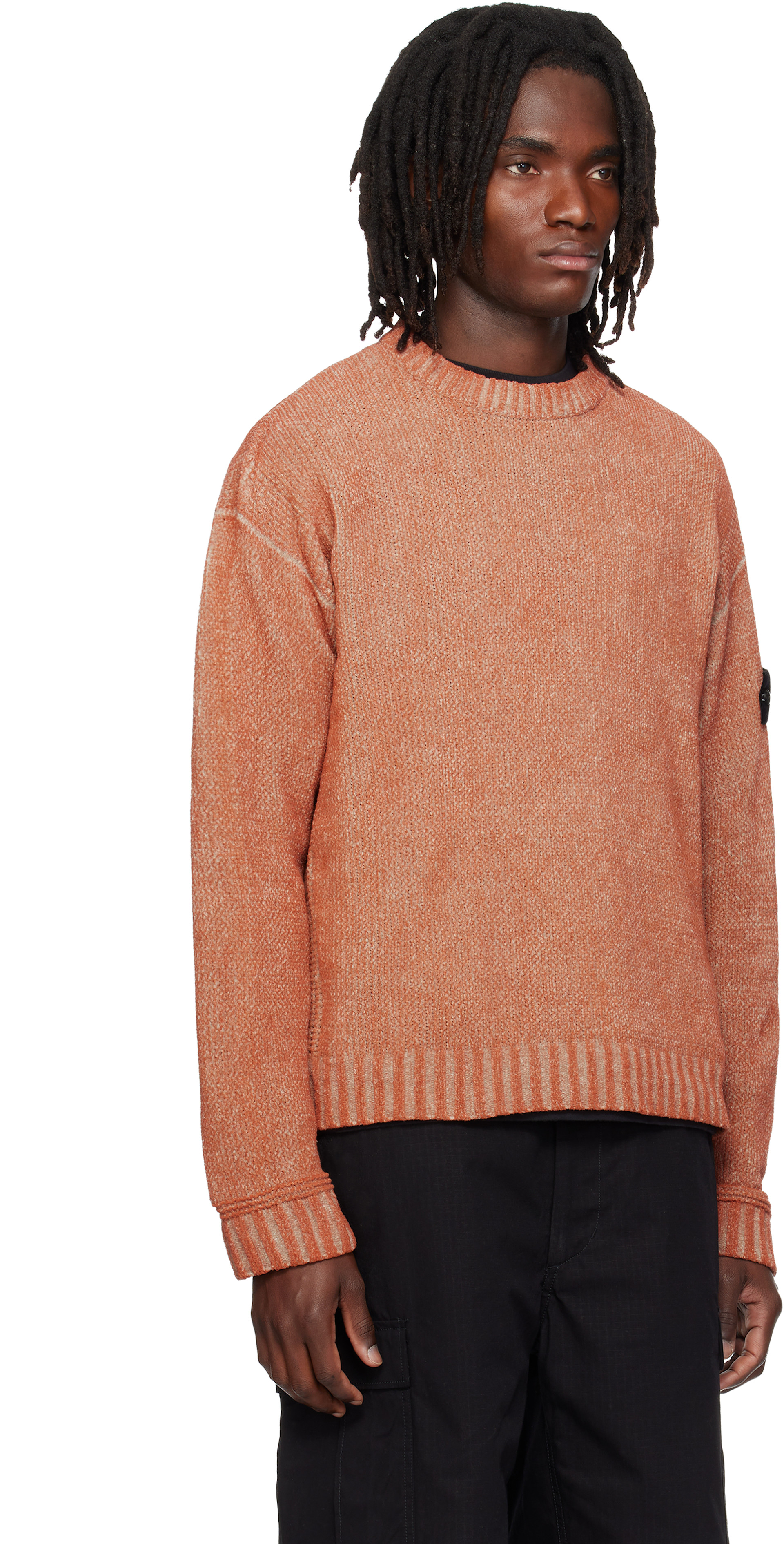 Stone Island - Pull 5100016 orange en chenille de coton traité