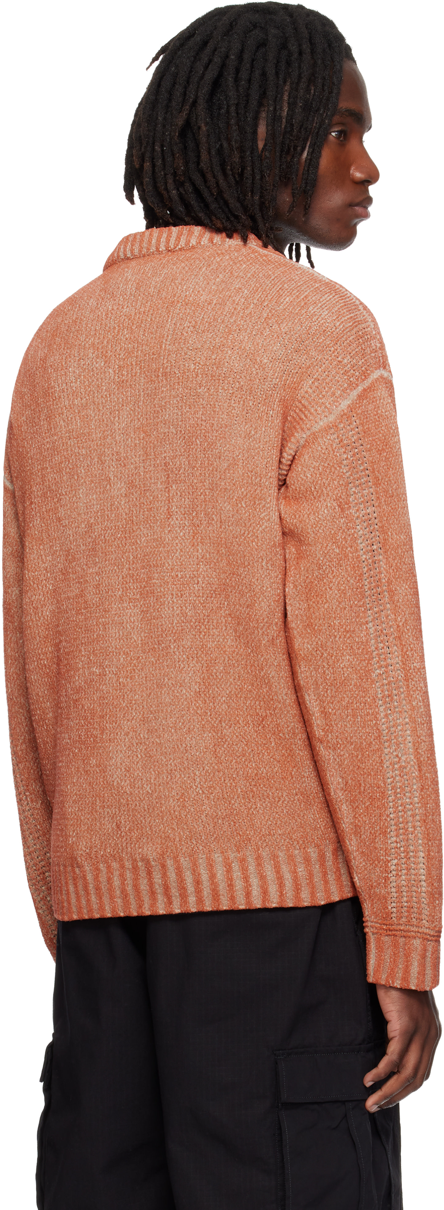 Stone Island - Pull 5100016 orange en chenille de coton traité