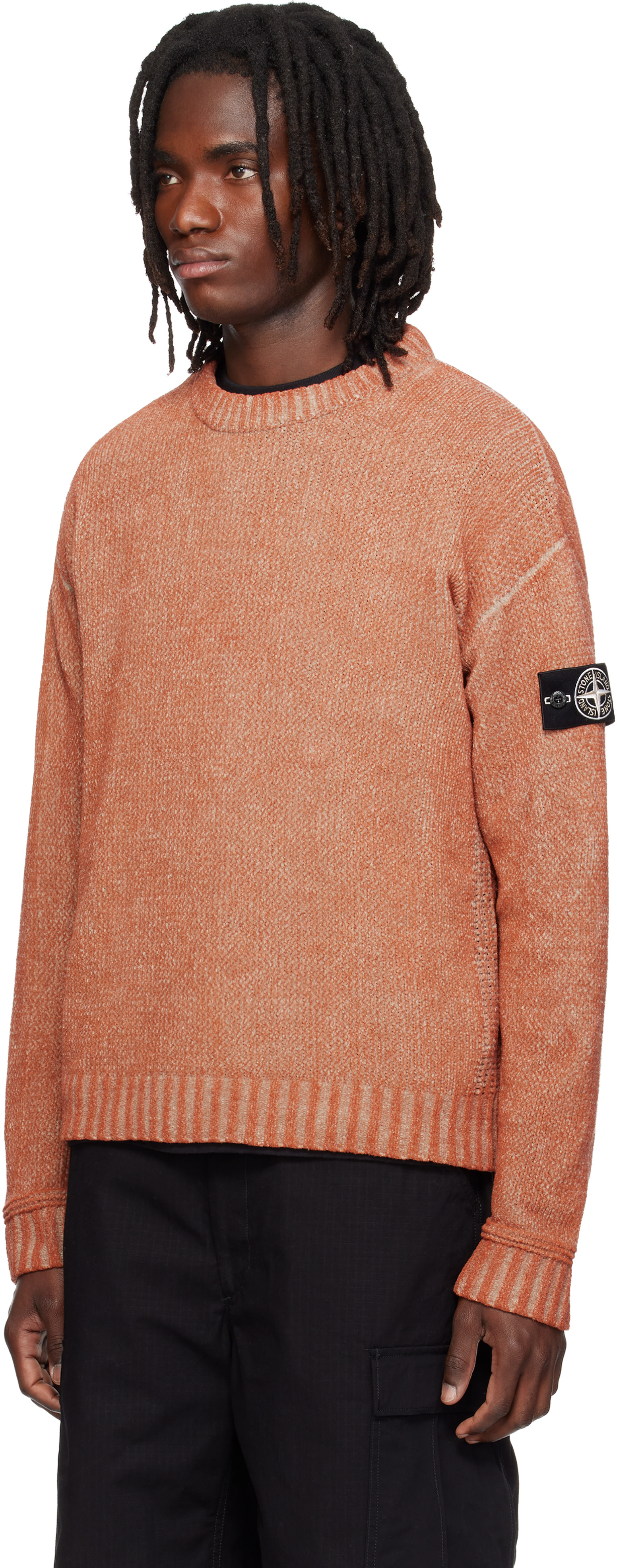 Stone Island - Pull 5100016 orange en chenille de coton traité