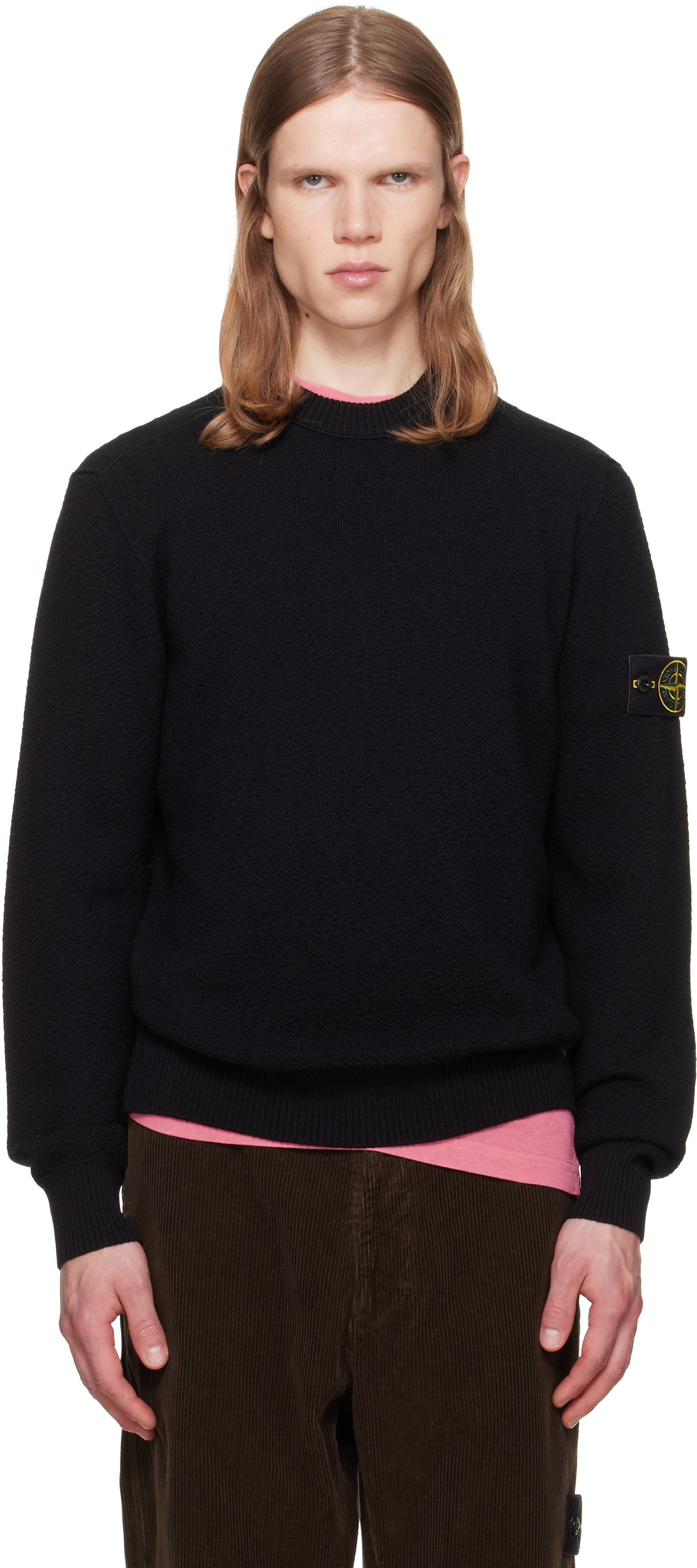［値下げ交渉可能］STONE  ブラックニットセーター Stone Island: ブラック 5100011 Pure RWS Wool セーター | SSENSE 日本