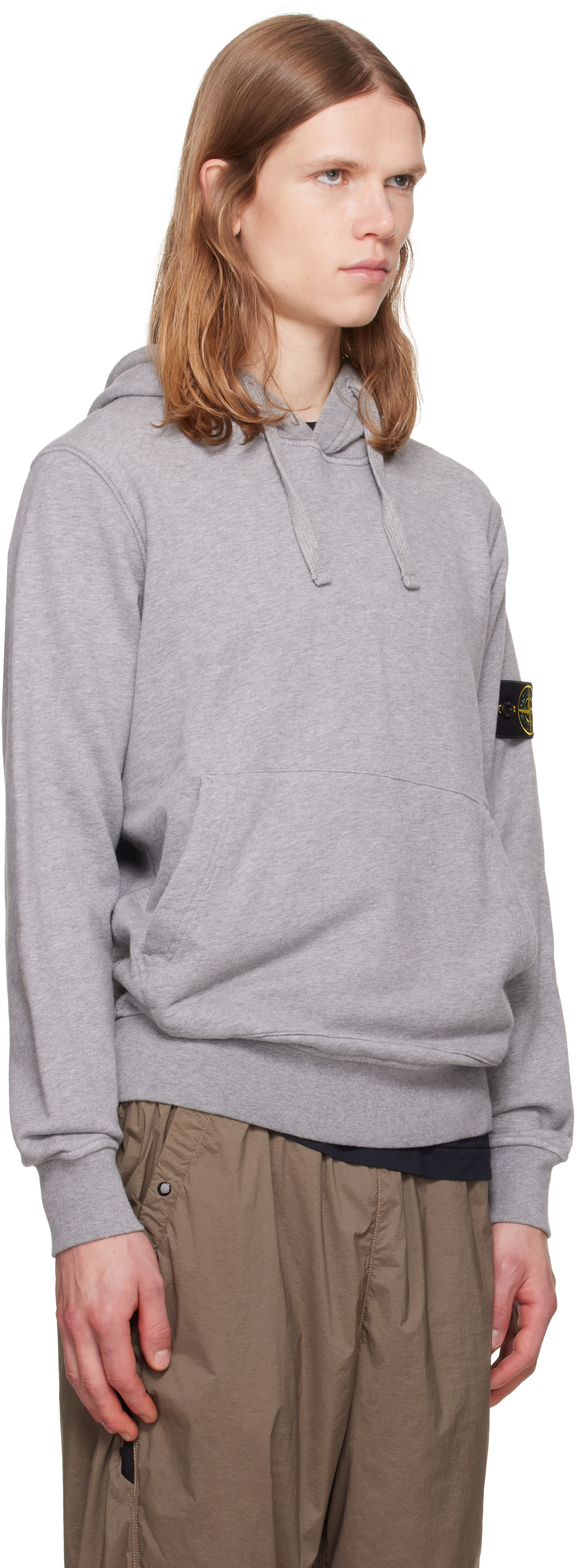 Stone Island - Pull à capuche 6100062 gris en molleton de coton bio
