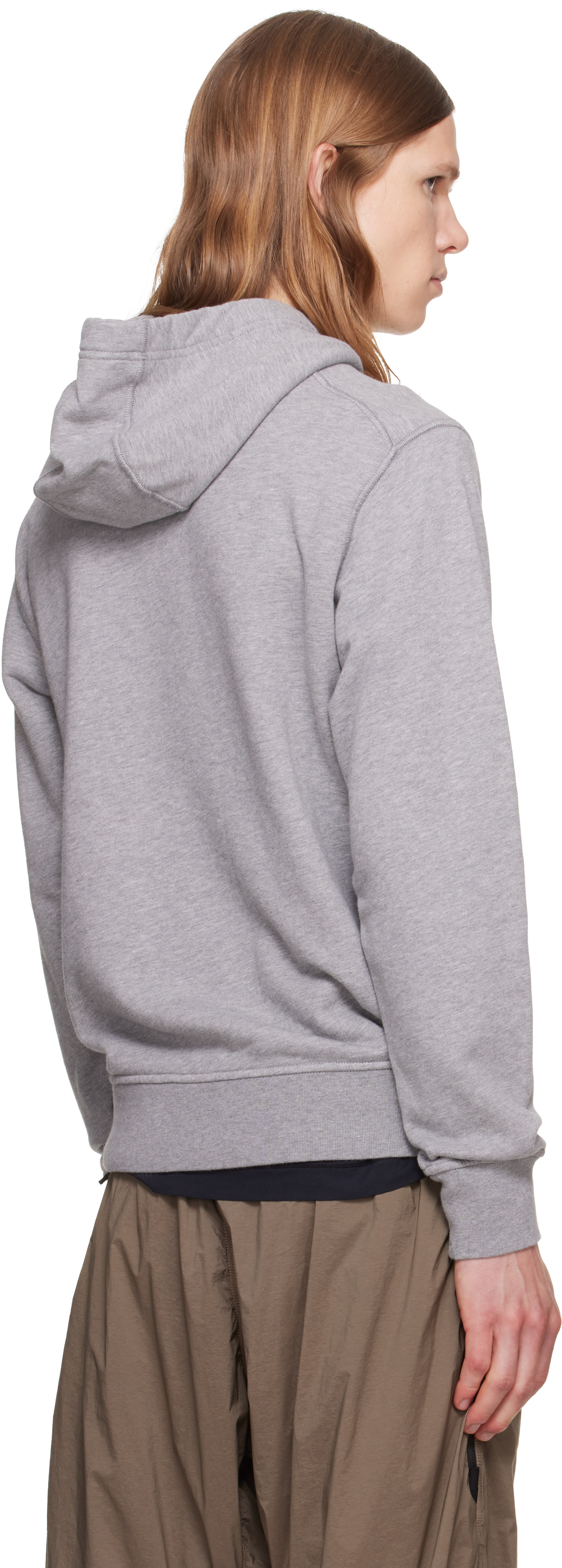 Stone Island - Pull à capuche 6100062 gris en molleton de coton bio