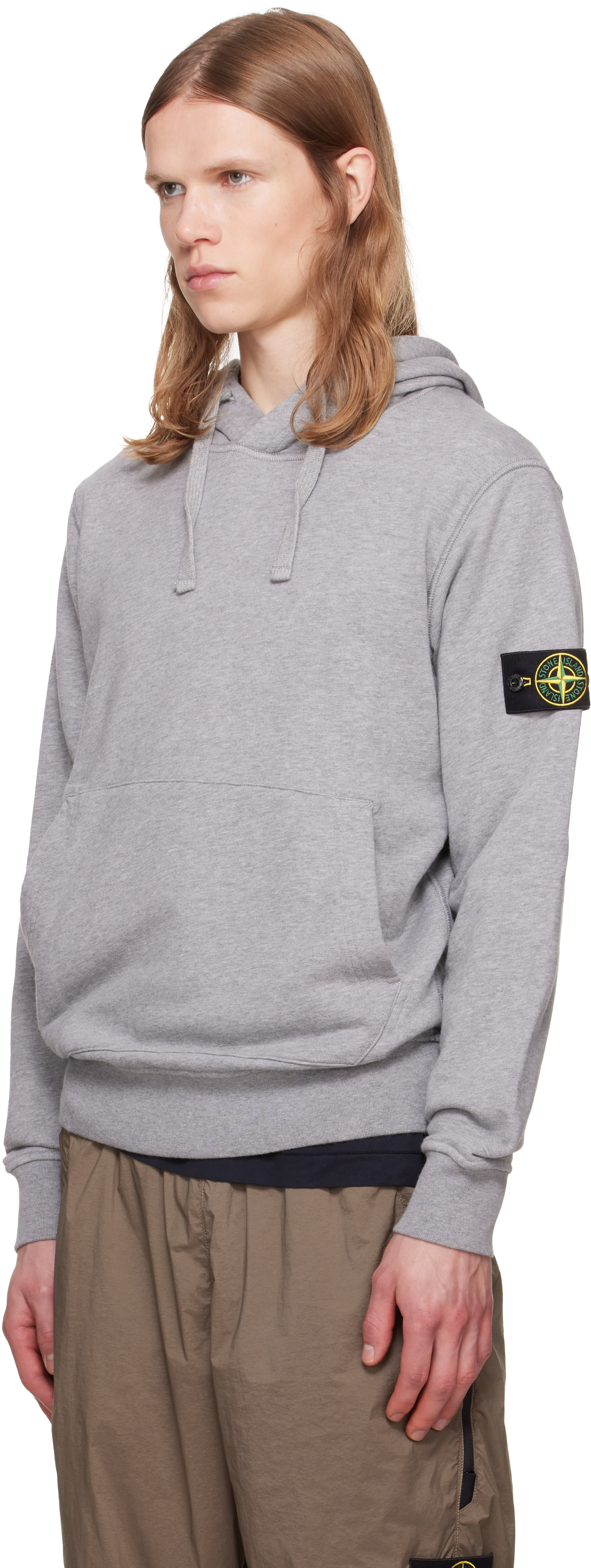 Stone Island - Pull à capuche 6100062 gris en molleton de coton bio