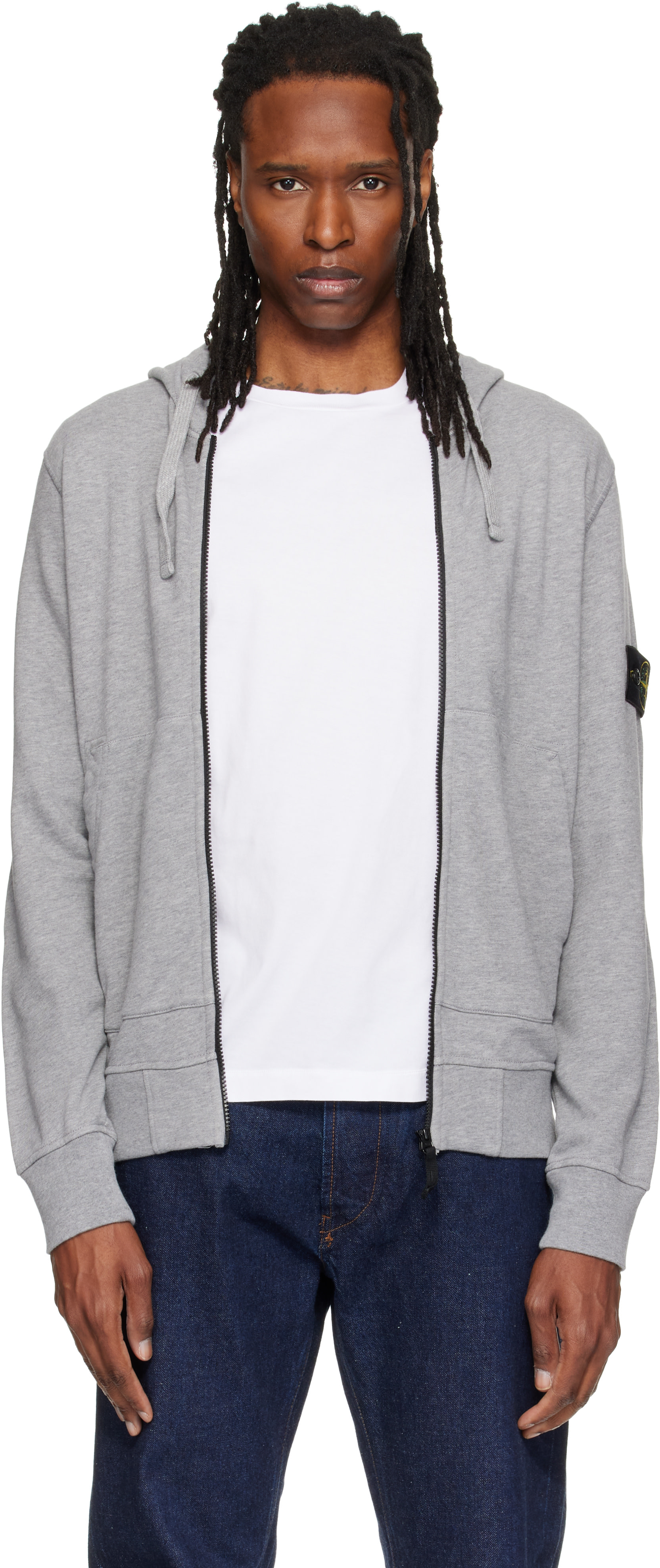 Stone Island - Pull à capuche 6100061 gris en coton bio