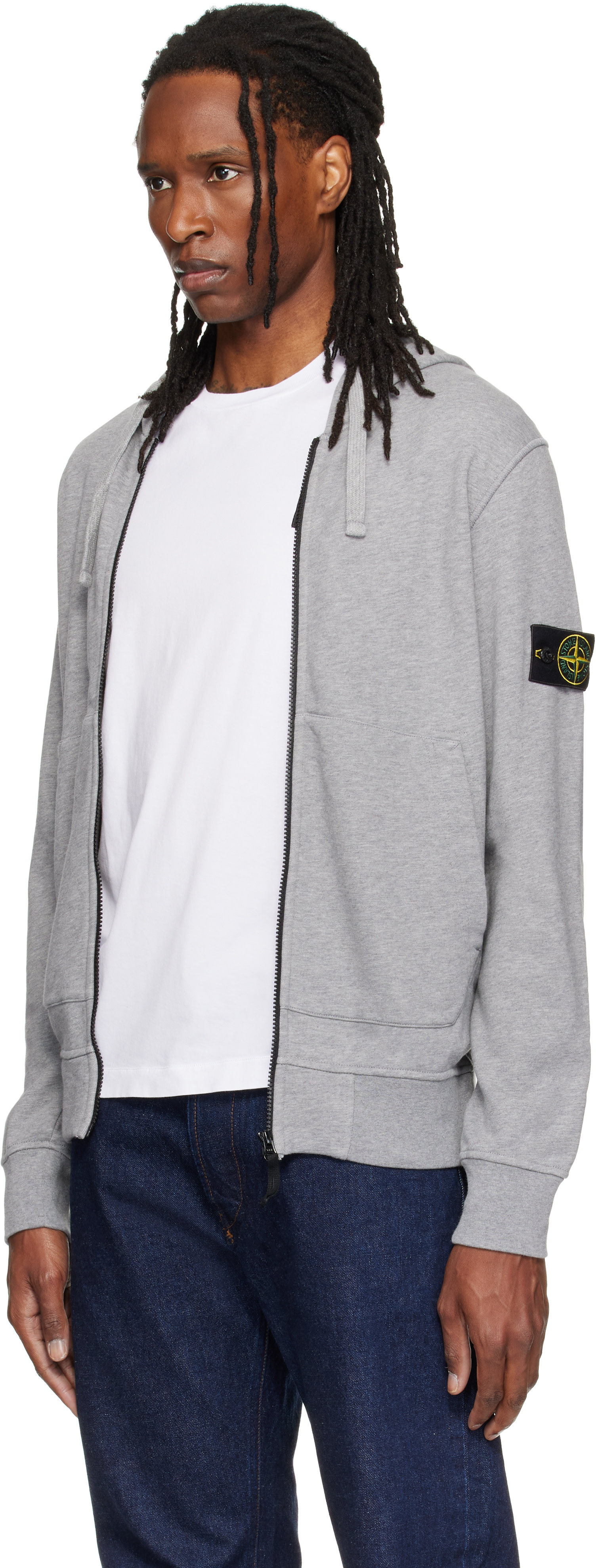 Stone Island - Pull à capuche 6100061 gris en coton bio