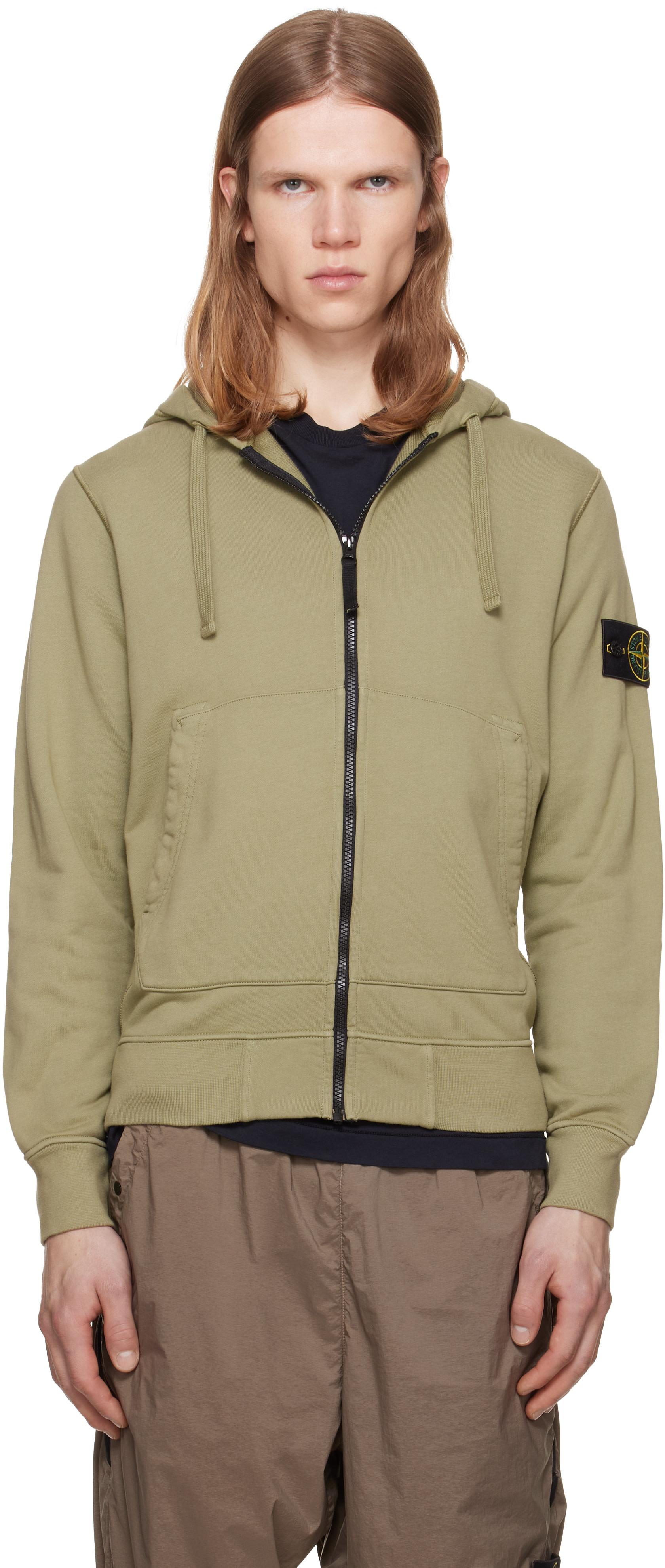 Stone Island - Pull à capuche 6100061 vert en coton bio