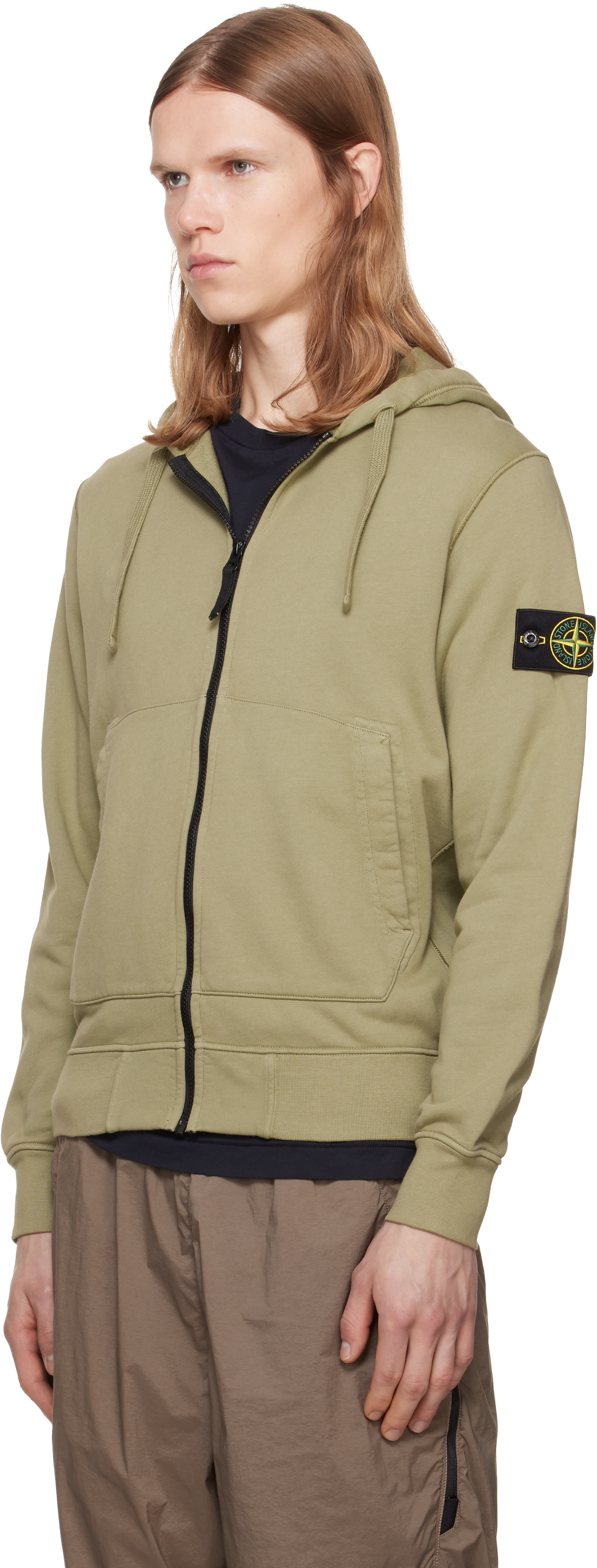 Stone Island - Pull à capuche 6100061 vert en coton bio