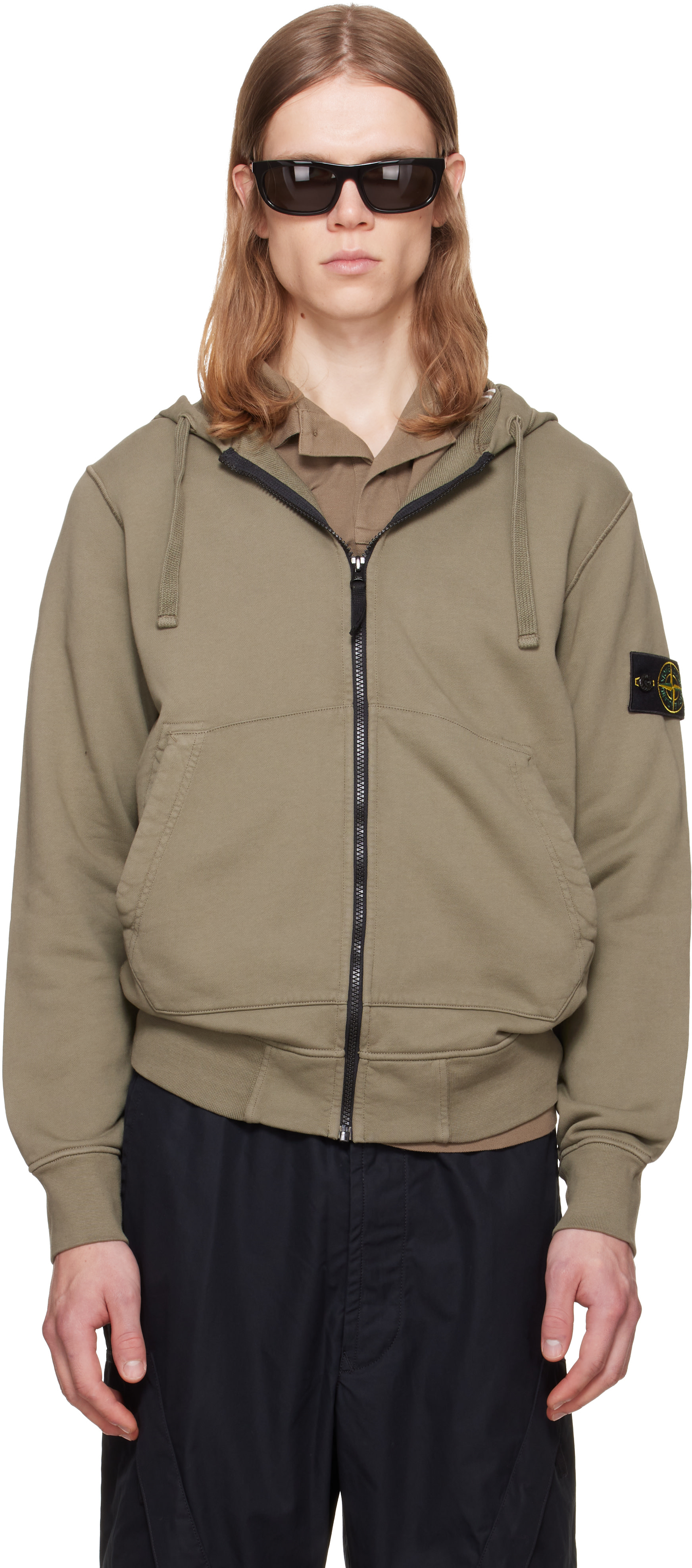 Stone Island: カーキ 6100061 Organic Cotton Fleece フーディ