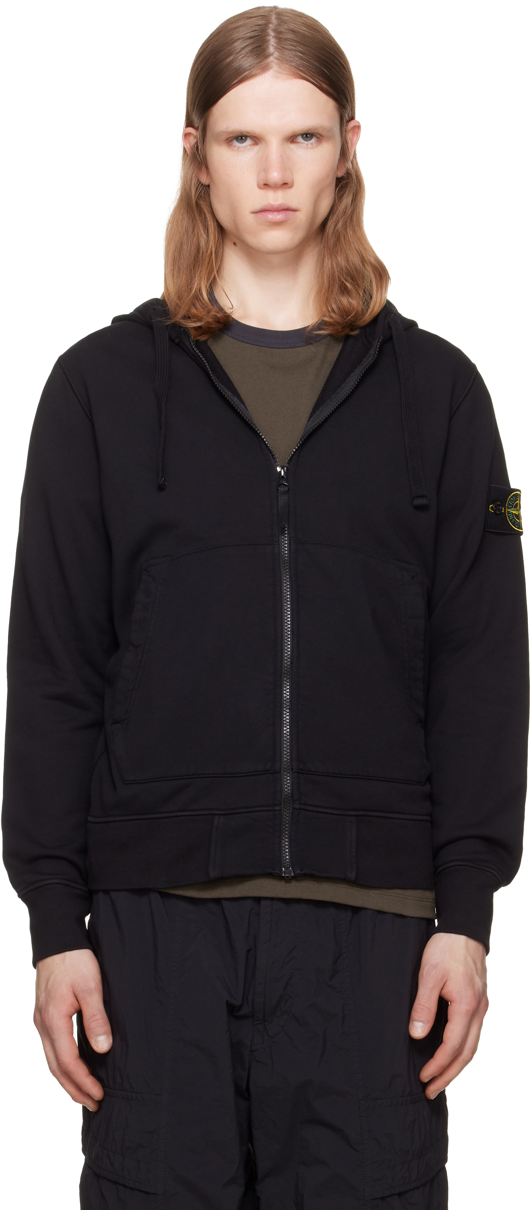 Stone Island: ブラック 6100061 Organic Cotton Fleece フーディ