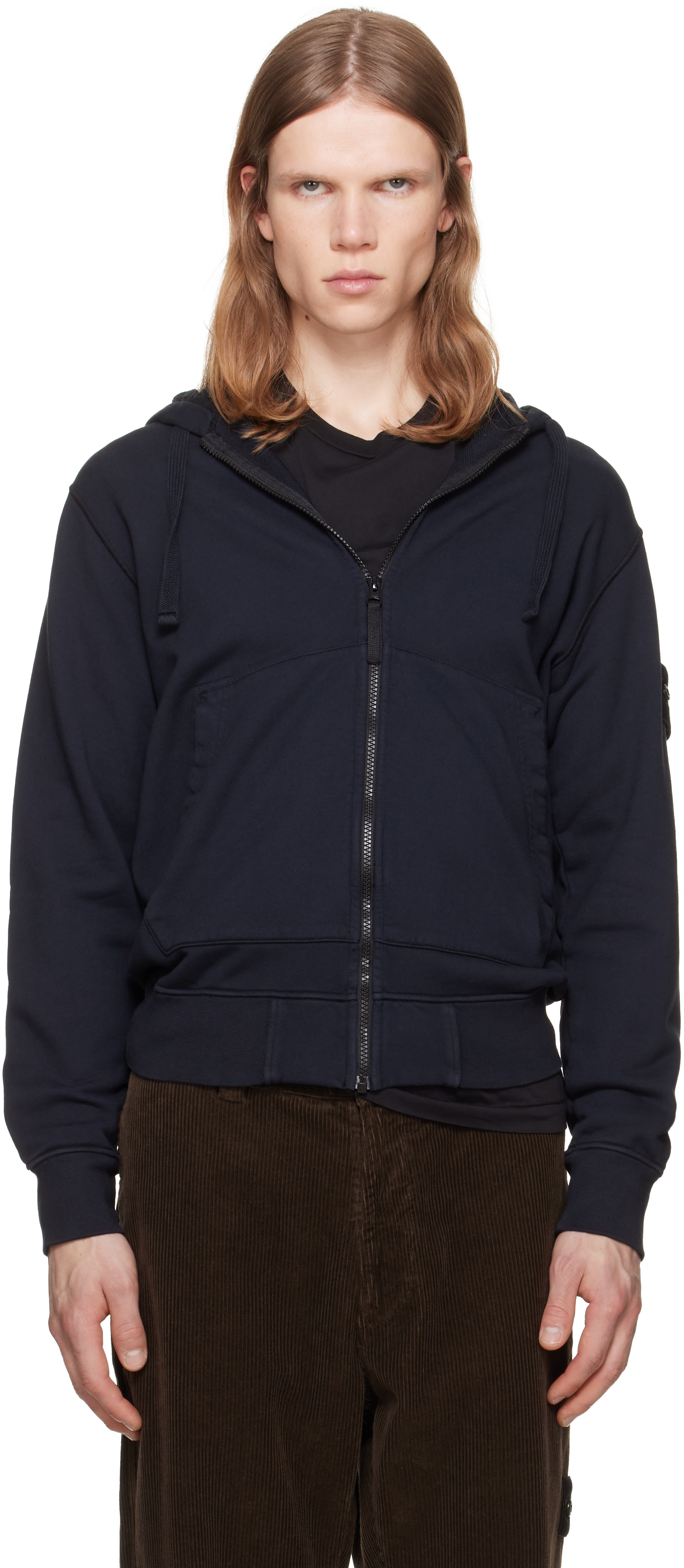 Stone Island: ネイビー 6100061 Organic Cotton Fleece フーディ