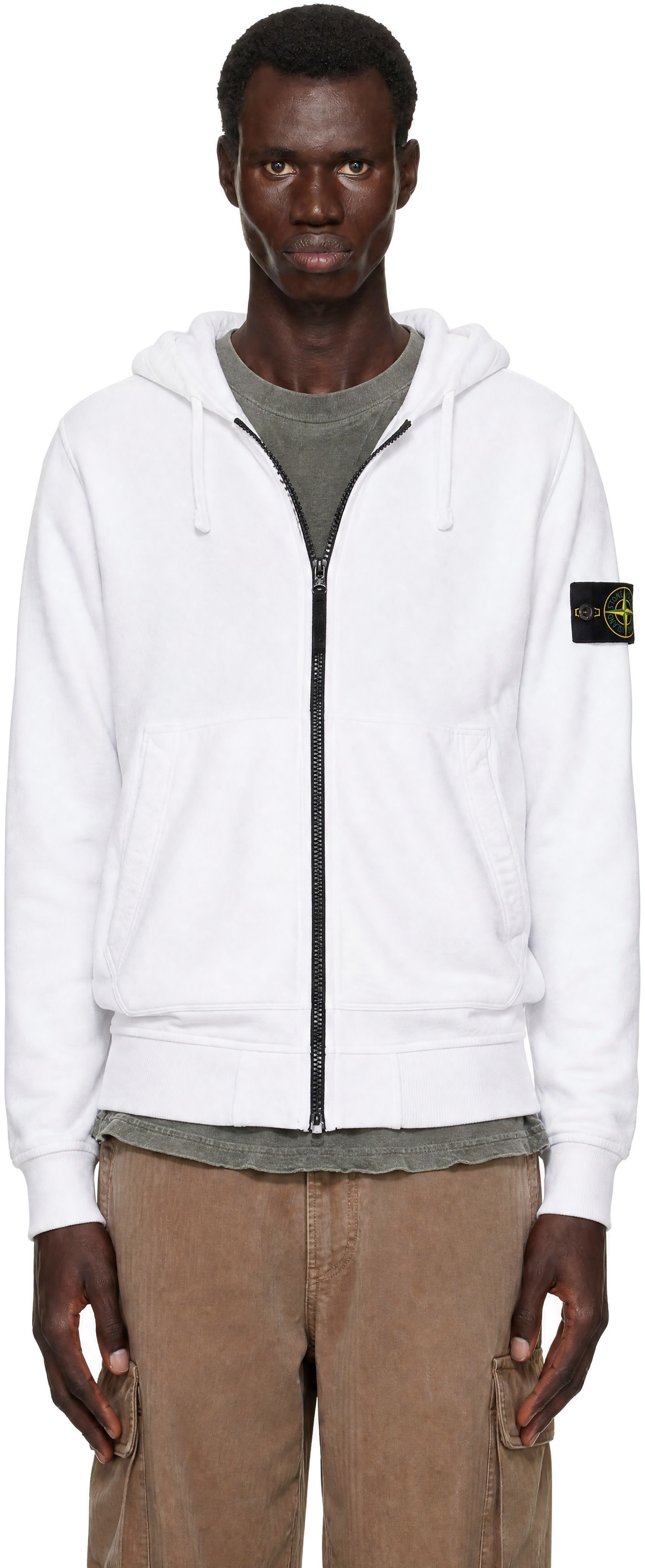 Stone Island - Pull à capuche 6100061 blanc en coton bio