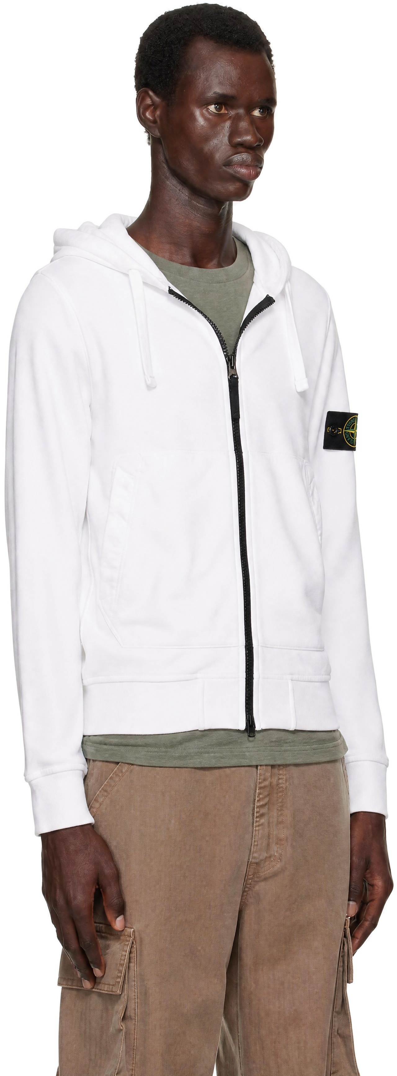 Stone Island - Pull à capuche 6100061 blanc en coton bio