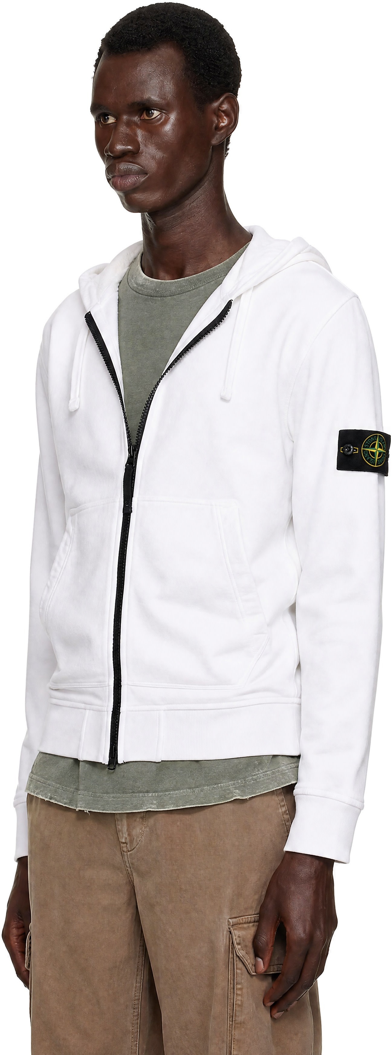 Stone Island - Pull à capuche 6100061 blanc en coton bio