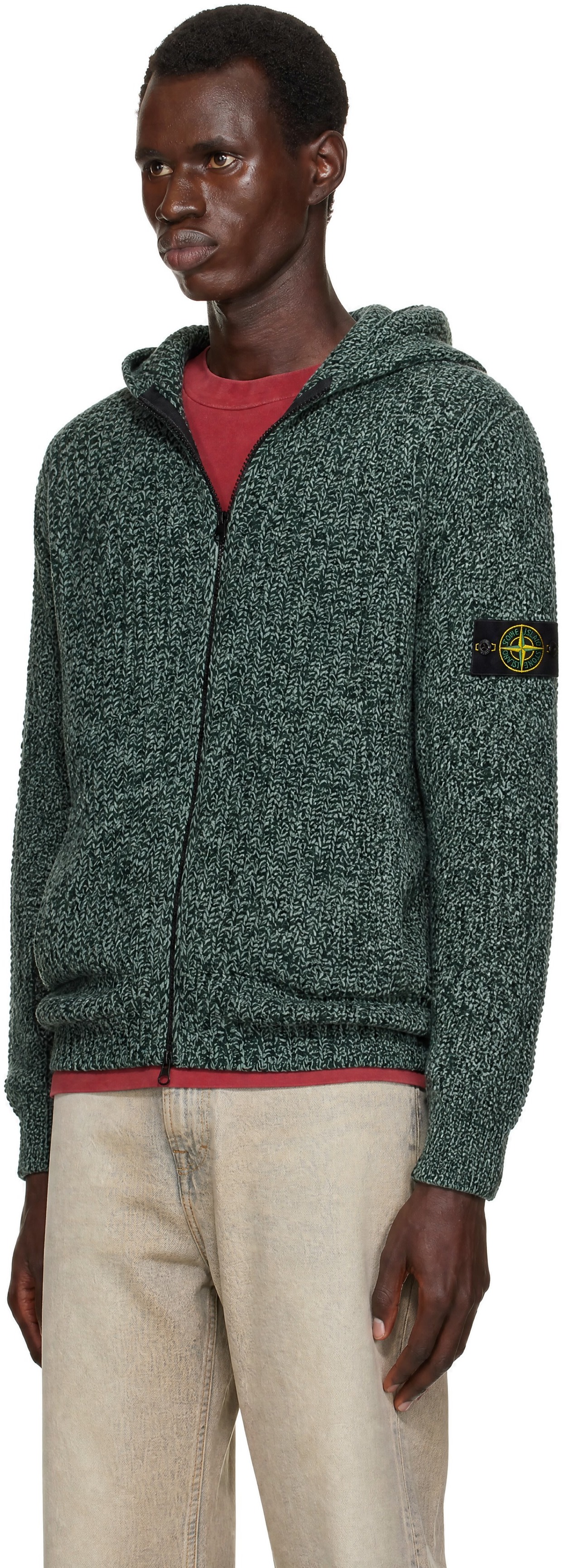 Stone Island: Green 5100065 Mouliné Cotton Chenille Hoodie | SSENSE