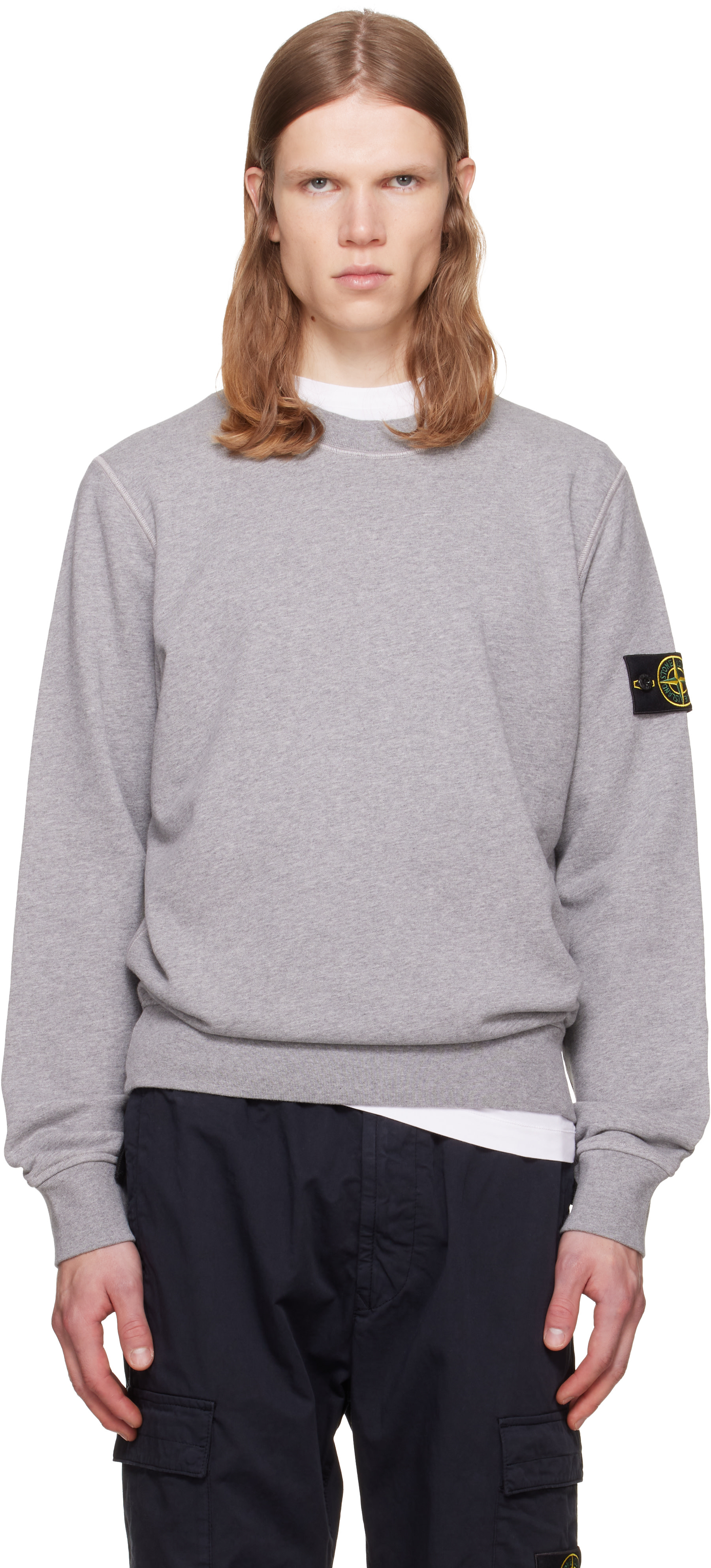 Stone Island: Gray Organic Cotton Fleece Sweatshirt | SSENSE